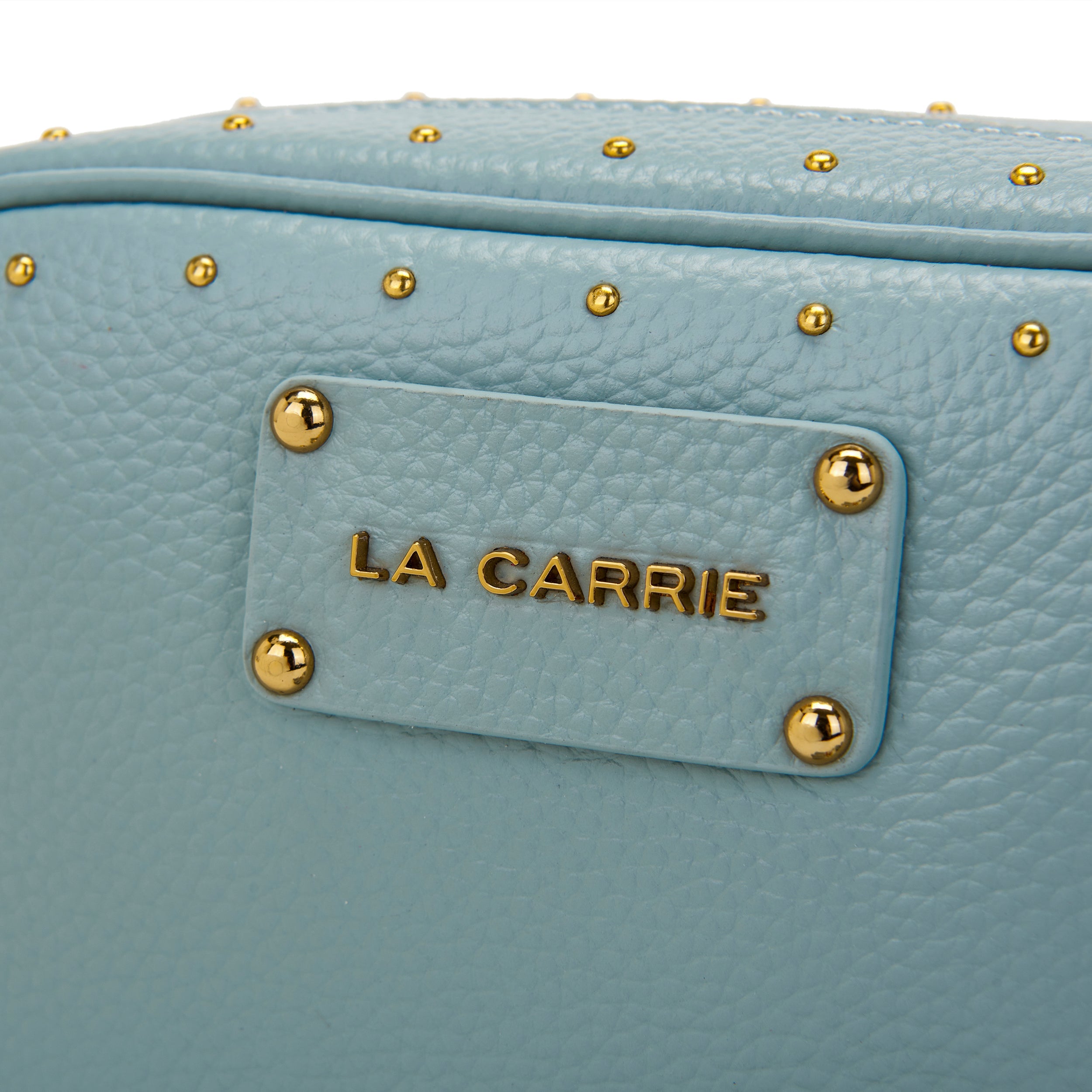 La Carrie Basic sac banane cuir ciel 20x6x13cm clous or