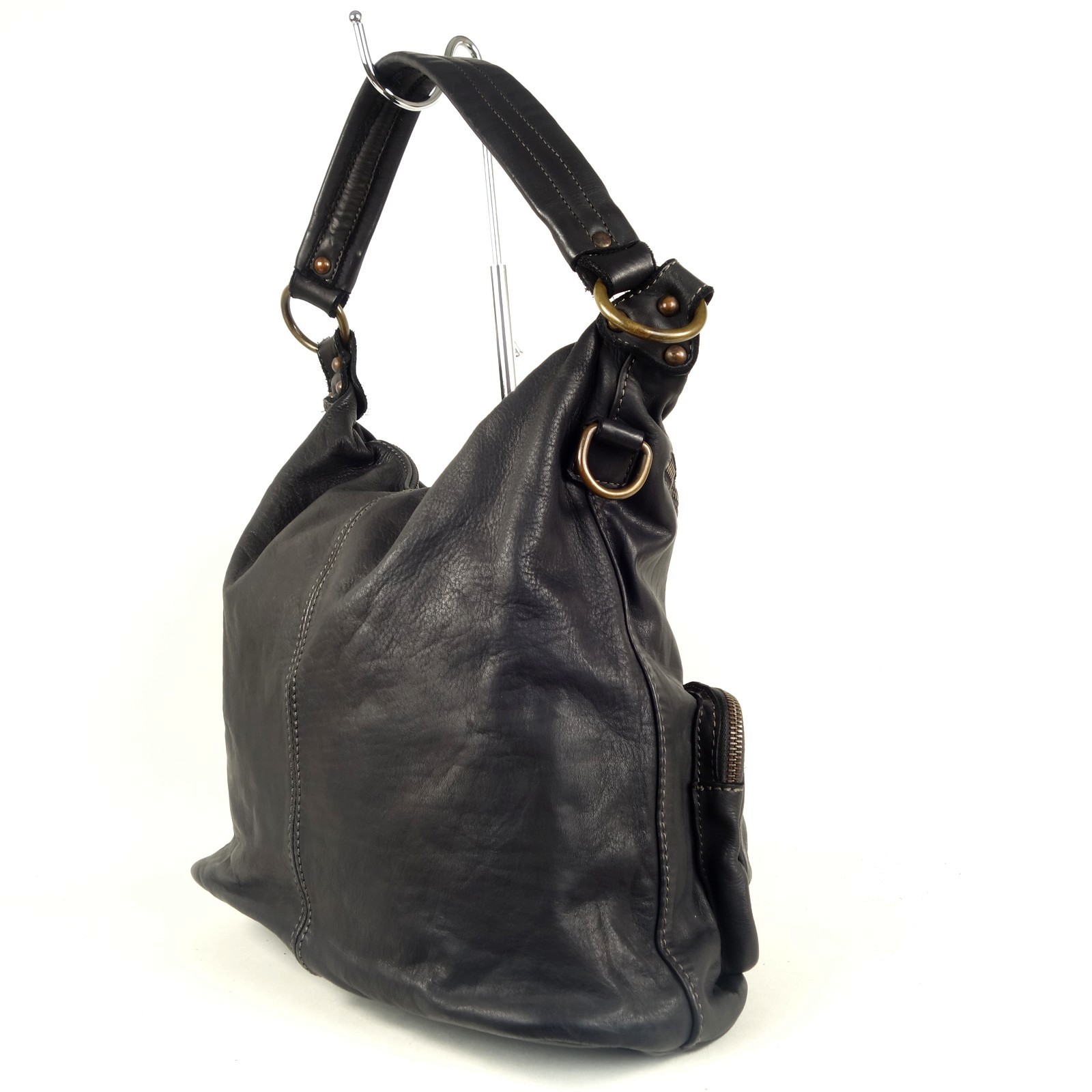 Collection Esprit Cuir STELLA sac épaule cuir noir trapèze