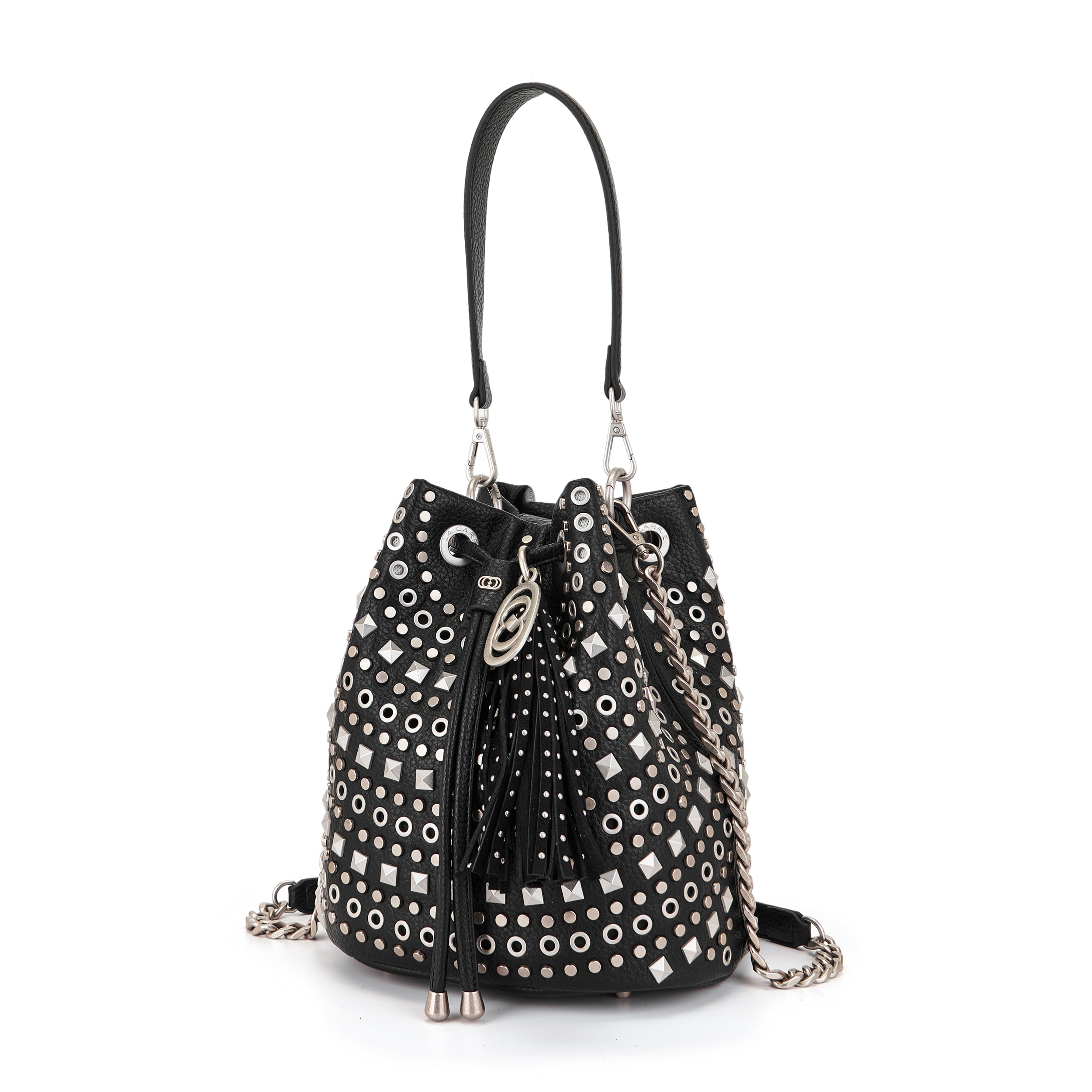 La Carrie Solid sac seau noir clouté 26x19x28cm