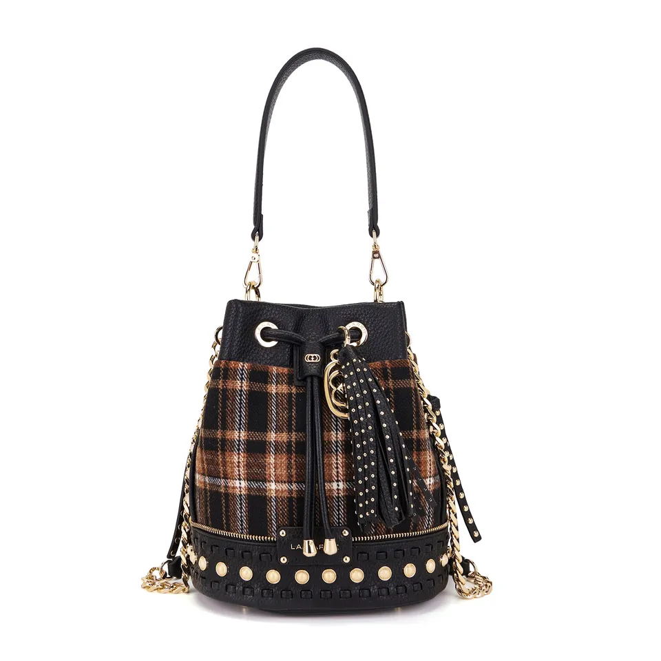La Carrie Scottish sac seau marron 26 cm tartan