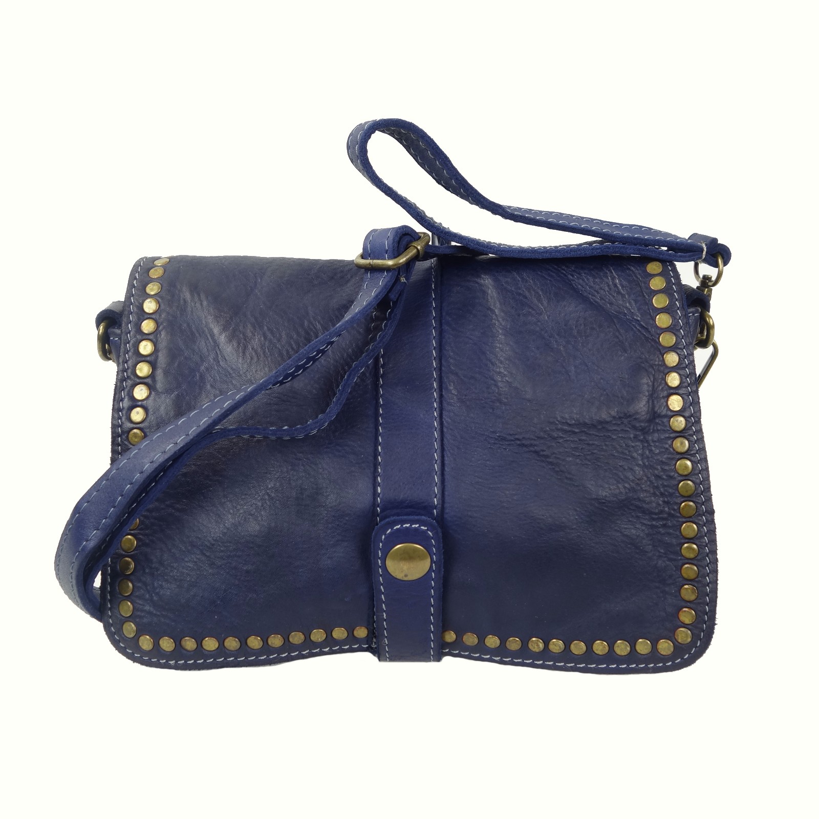 Collection Esprit Cuir GENA mini sac pochette cuir bleu jean clouté