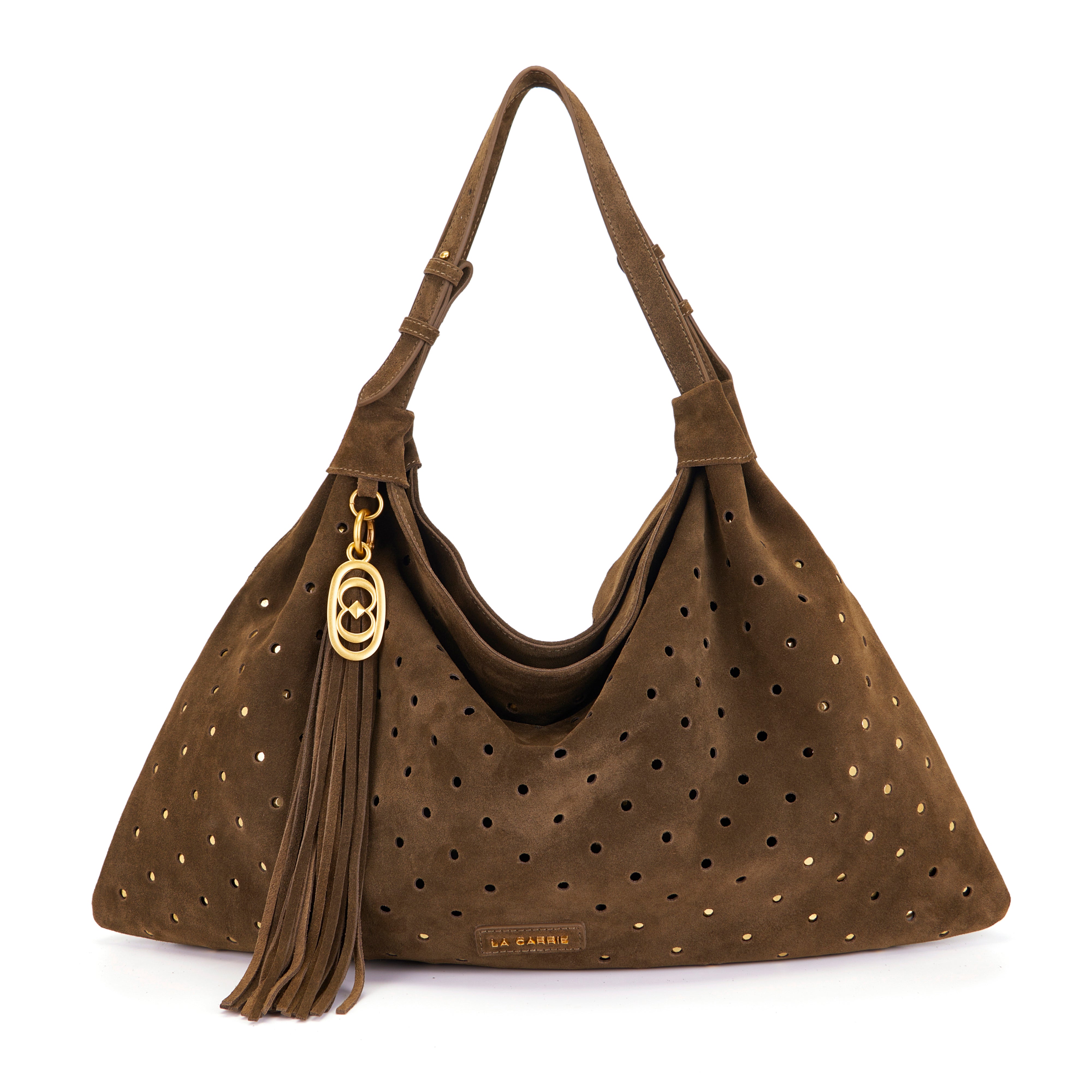 La Carrie Metropolis sac shopping vert suède clouté