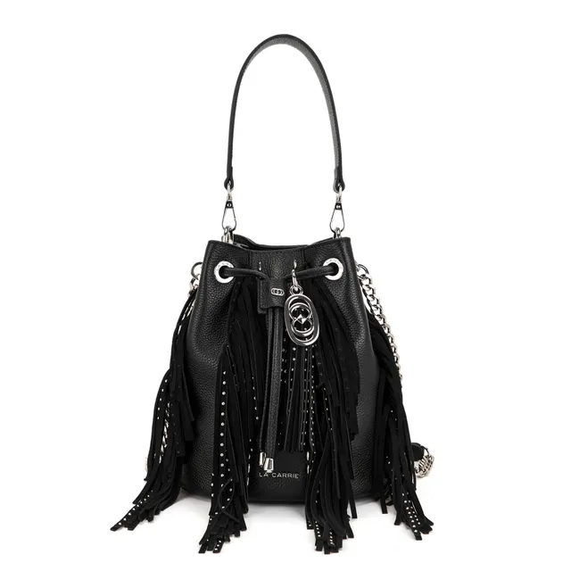 La Carrie Secchiello Rock sac seau noir cuir 26x19x28 cm