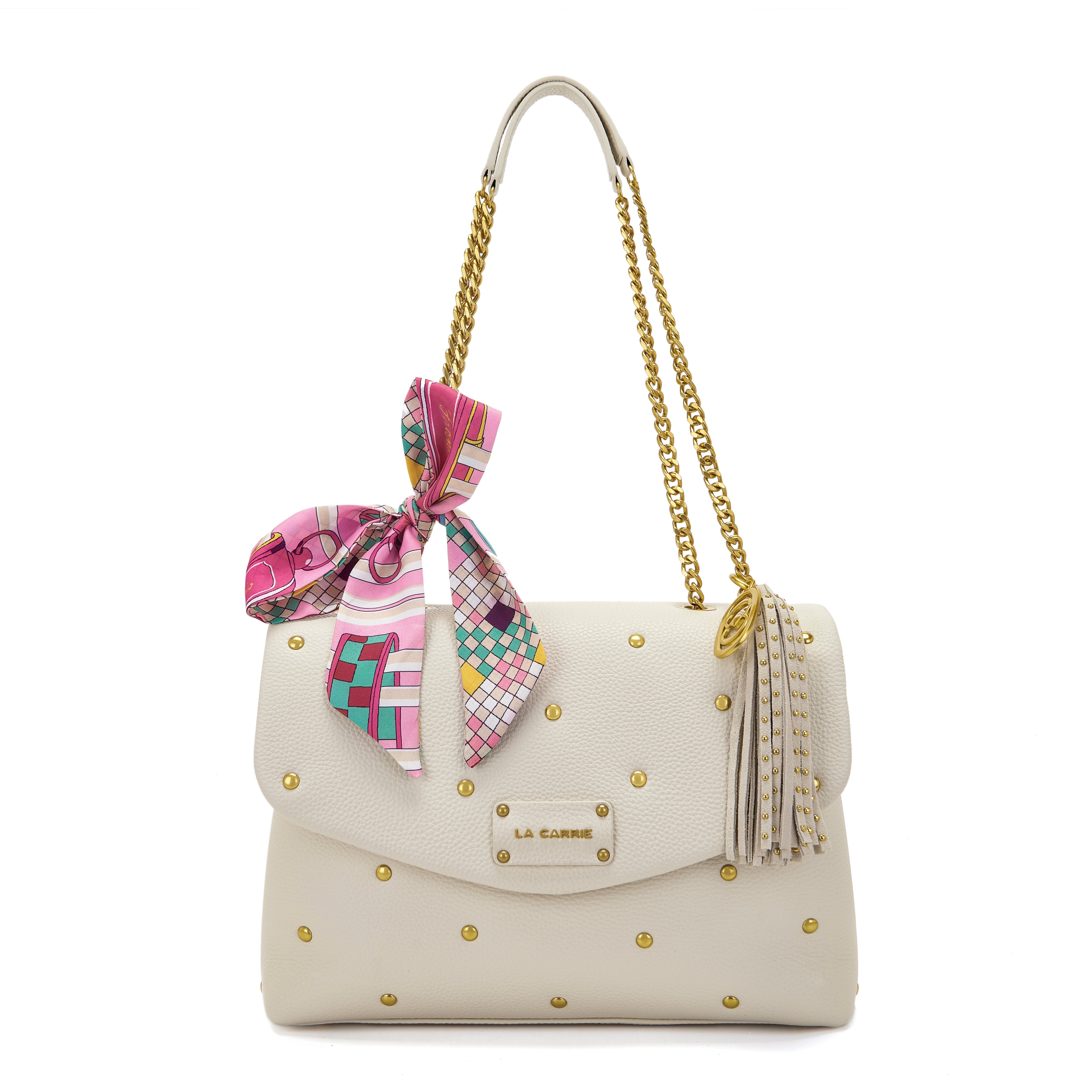 La Carrie Foulard sac épaule ivory cuir martelé