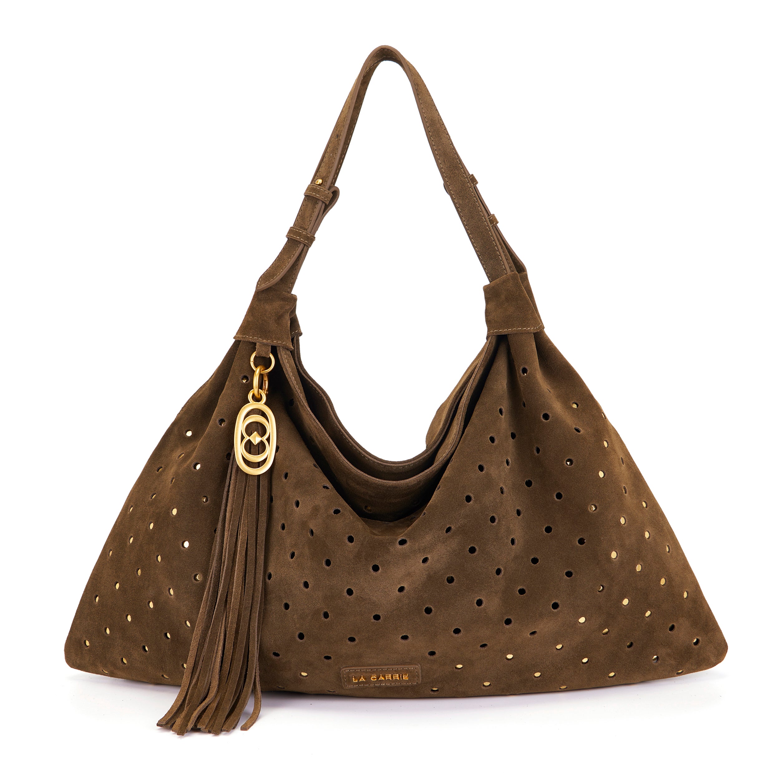 La Carrie Metropolis sac shopping vert suède clouté
