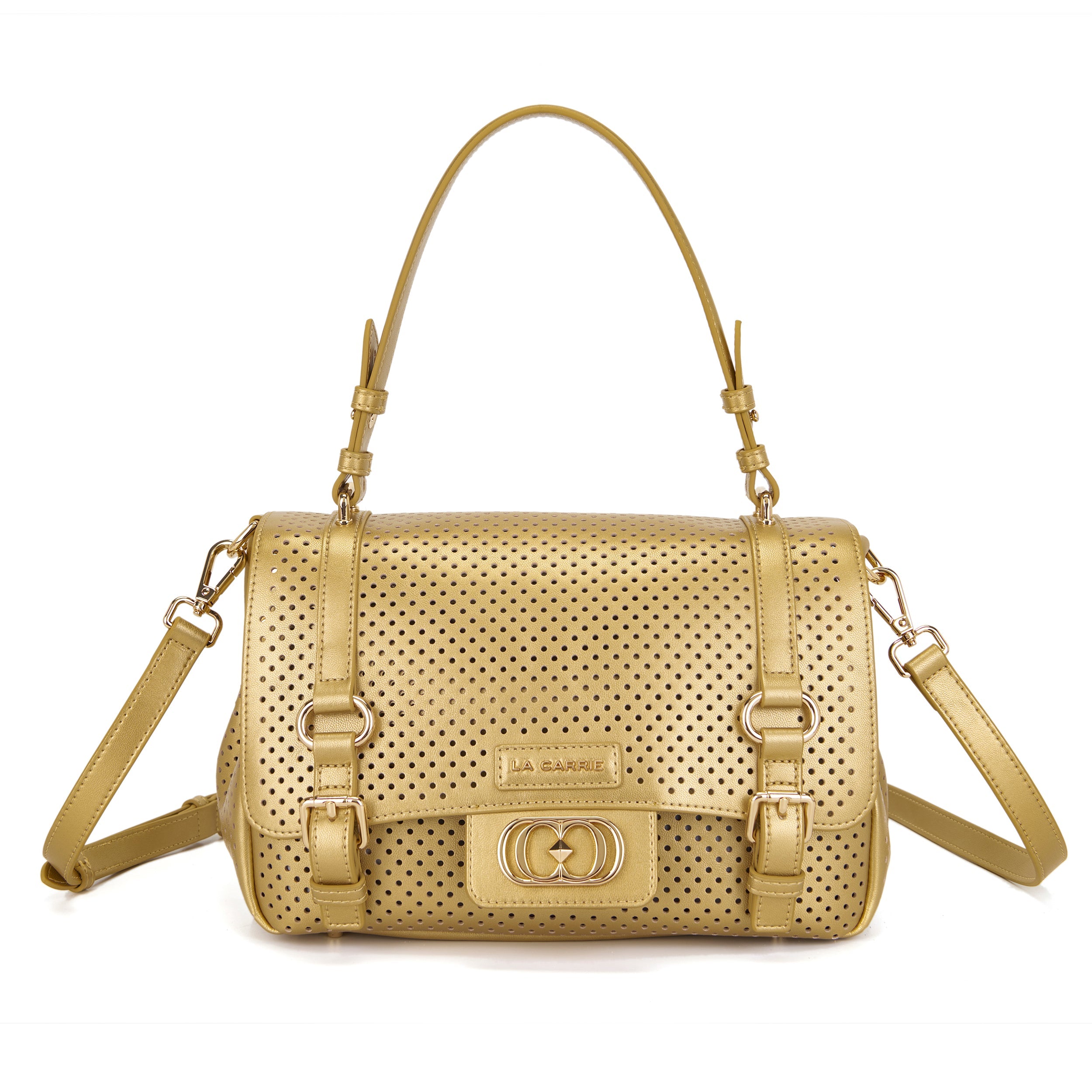 La Carrie Atena sac shopping gold cuir perforé 30x18 cm