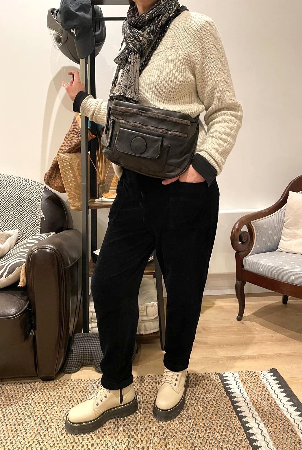 Collection Esprit Cuir DARIO sac banane XL noir cuir