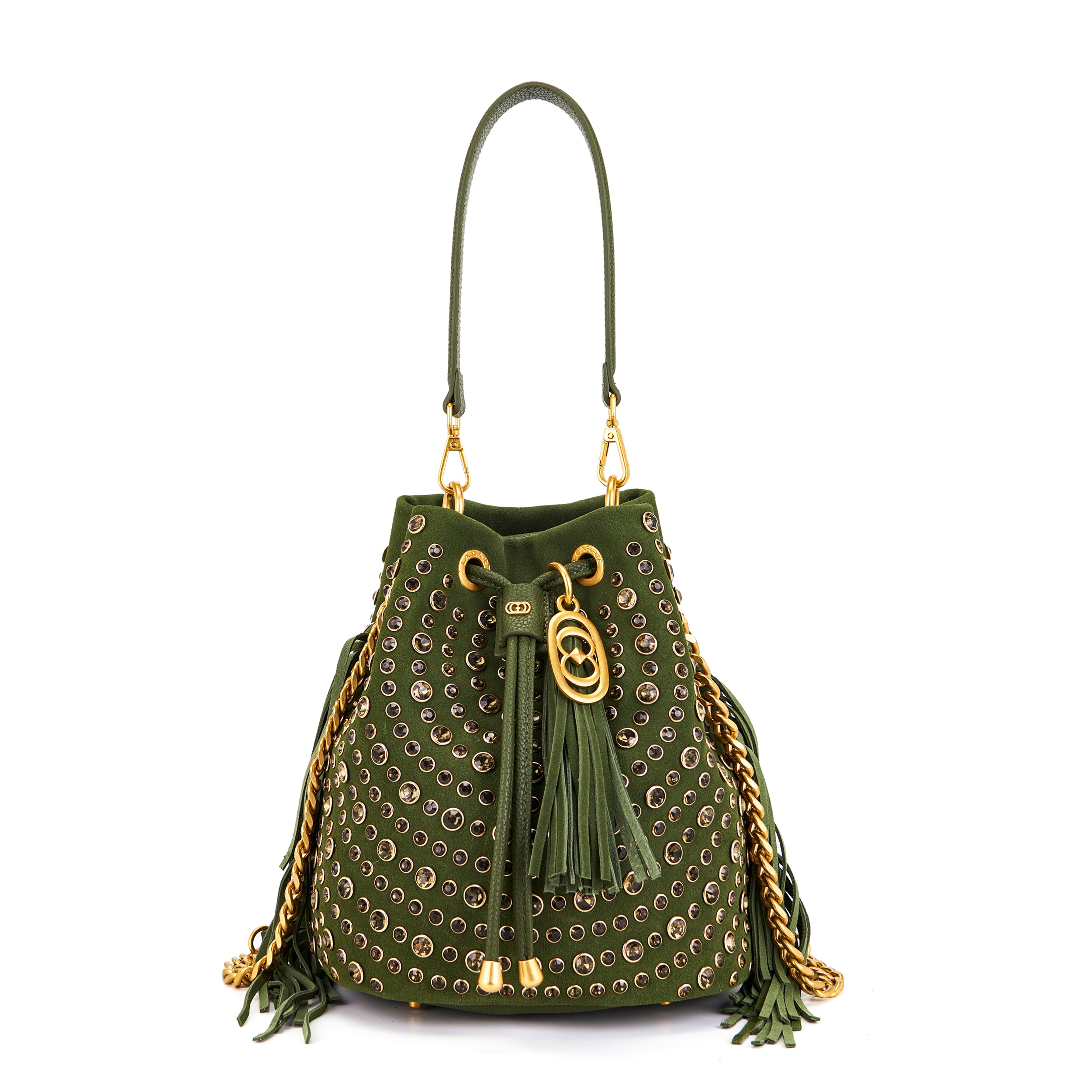 La Carrie Andromeda sac seau cuir vert 26x19x28 strass