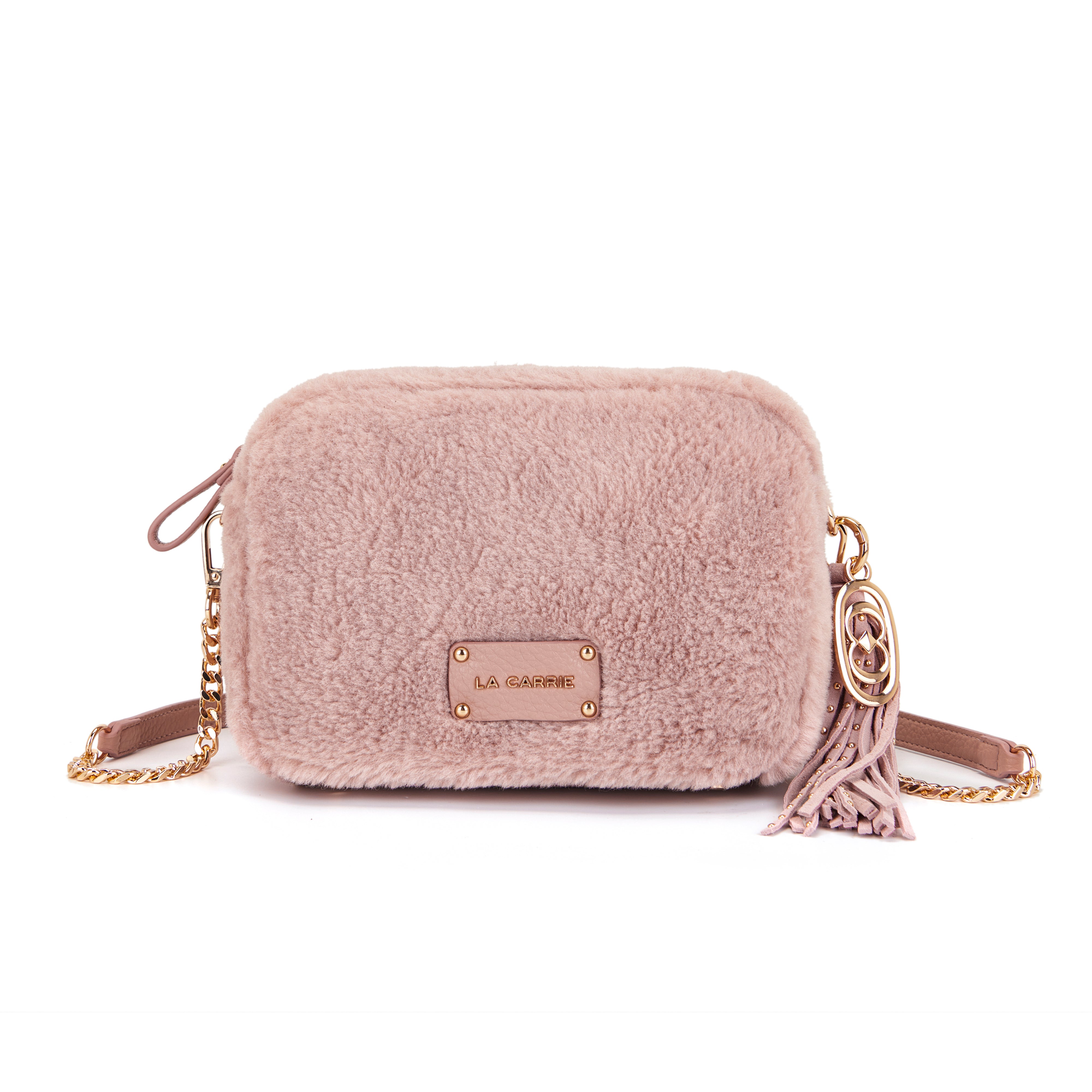 La Carrie Teddy sac épaule rose 23 cm fourrure chaîne