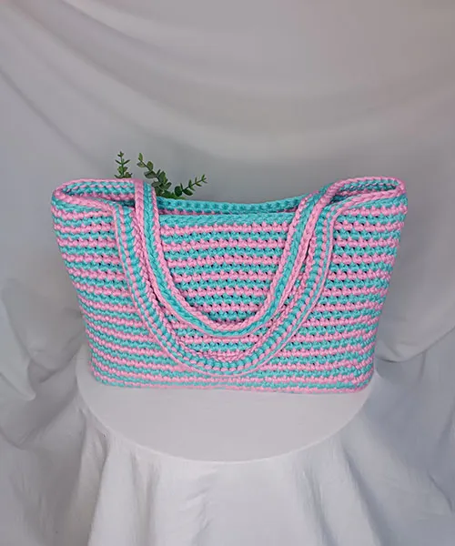 Takiri Zaya TK1128 sac cabas bleu rose crochet