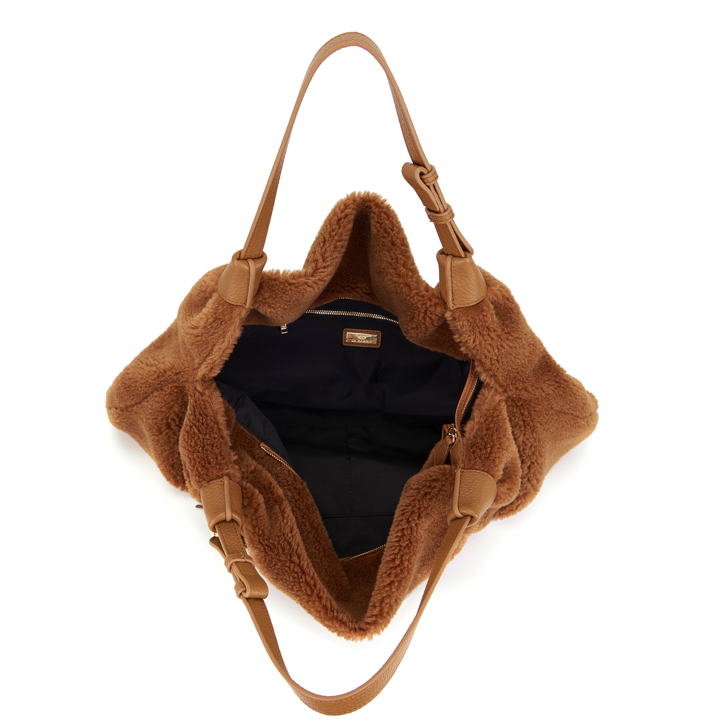 La Carrie Teddy sac shopping fourrure marron 56x02x32 cm