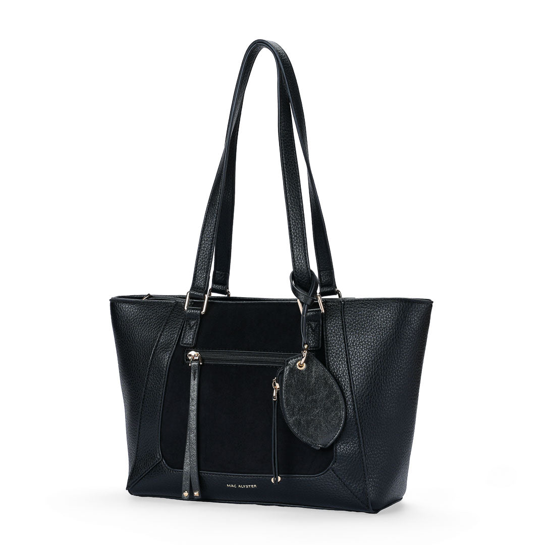 Mac Alyster Crystale Sac Shopping Noir Suédine Rigide