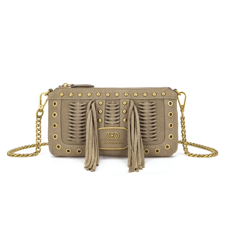 La Carrie Apallosa portefeuille daim taupe 25x3x13 cm