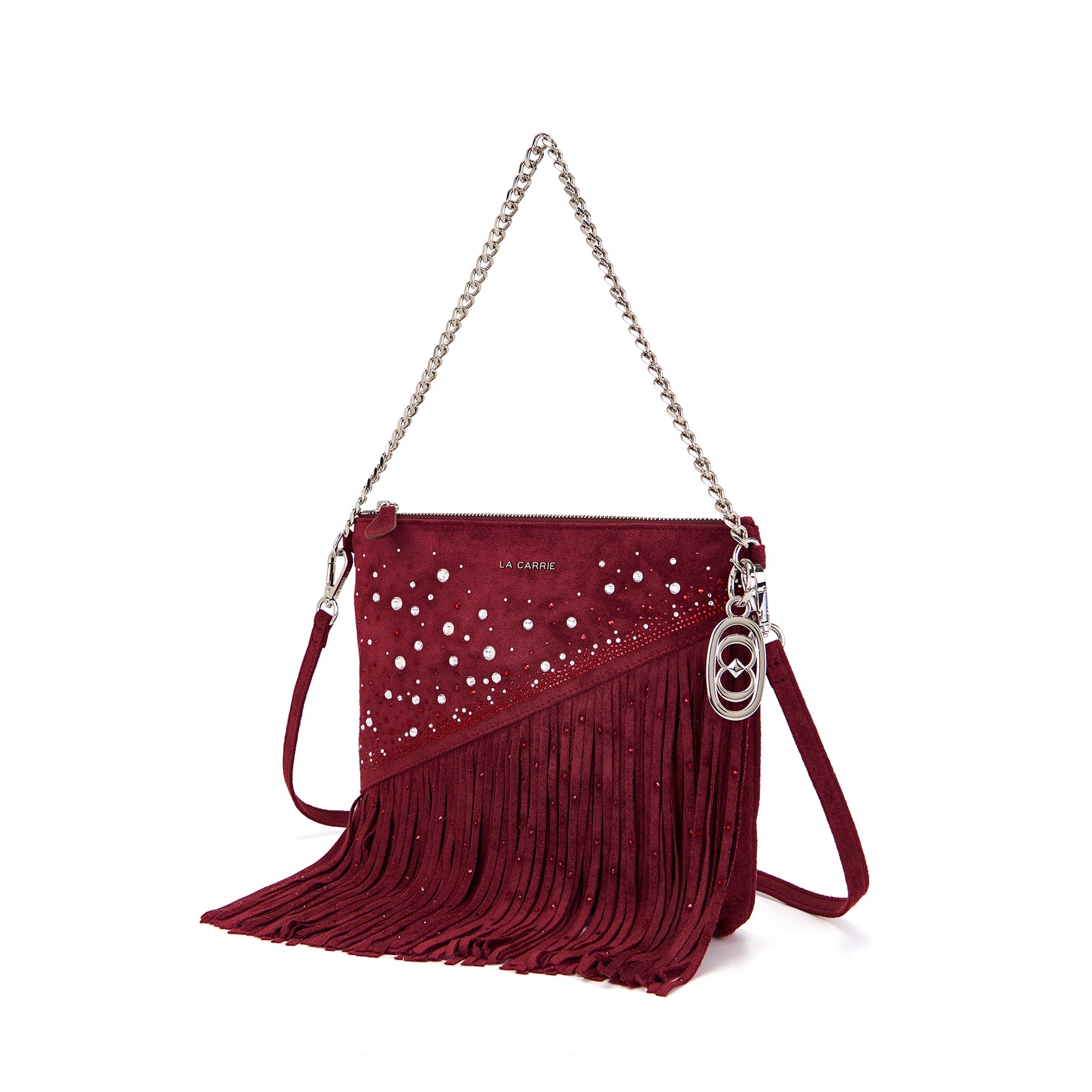 La Carrie Capsule sac bandoulière bordeaux suède franges