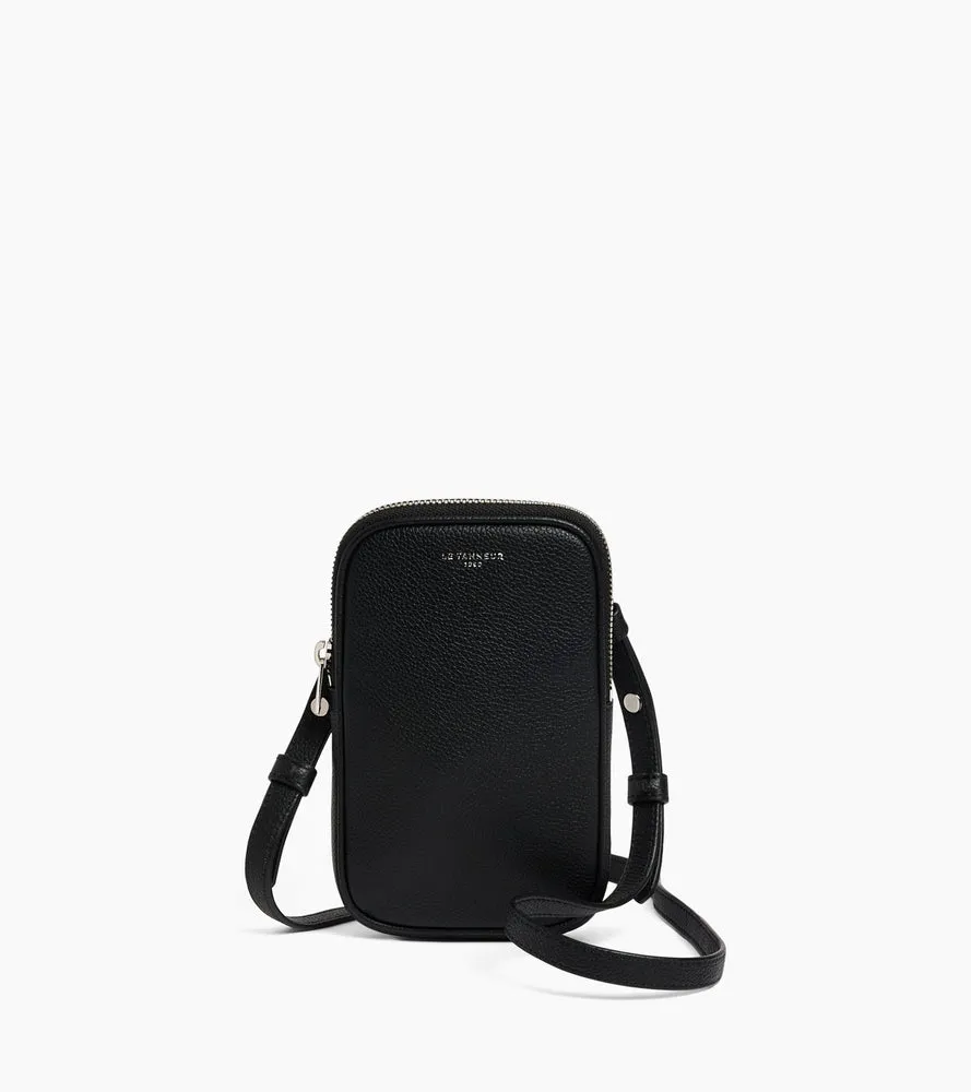 Le Tanneur étui téléphone cuir grainé Black zip argent