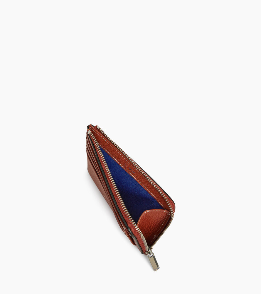 Le Tanneur Emile porte-cartes cuir grainé zip Mahogany Brown