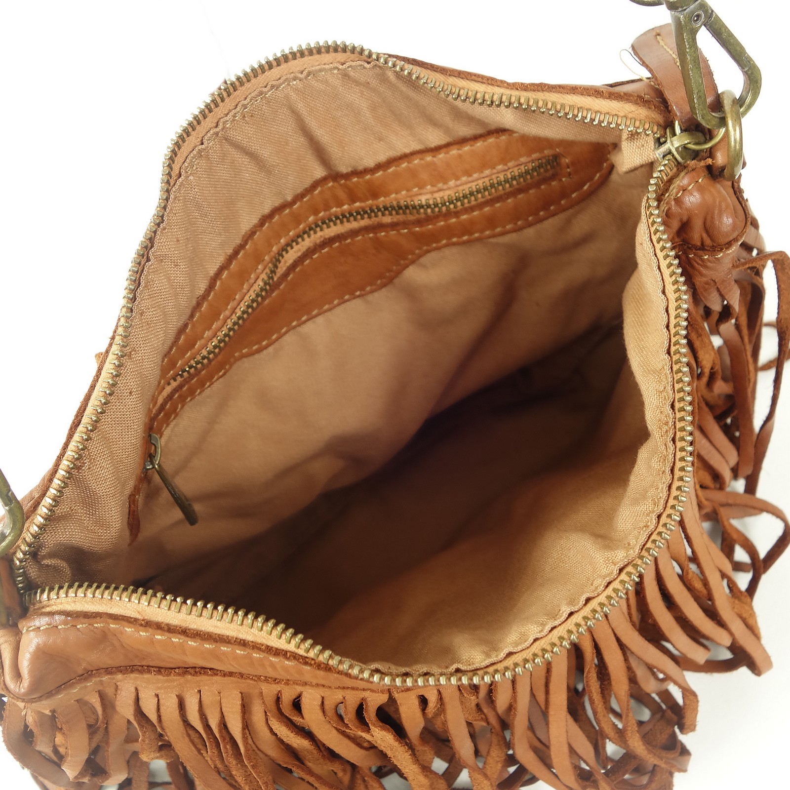 Esprit Cuir Pia sac bandoulière franges cuir camel