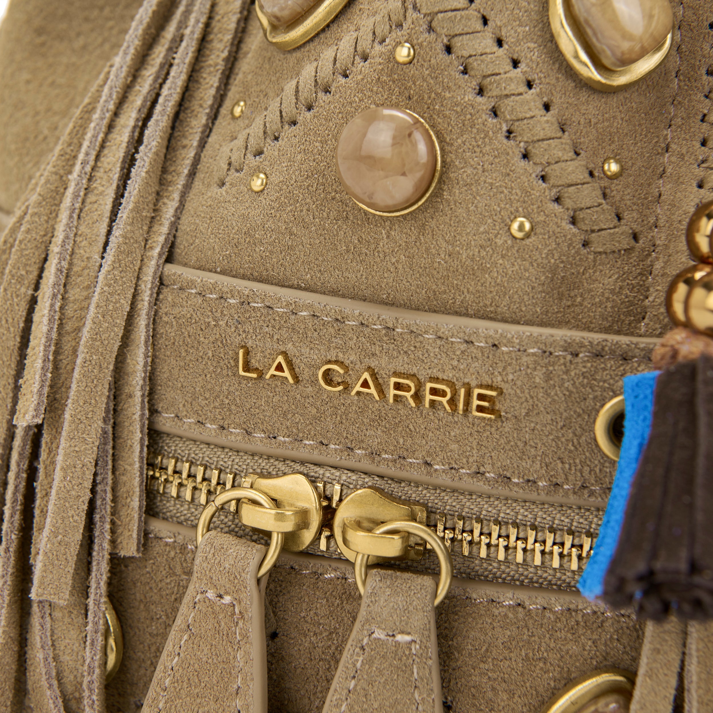 La Carrie Jungle sac seau taupe 24 cm cuir suédé