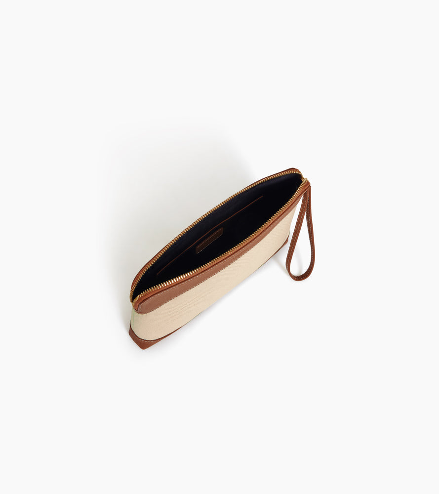 Le Tanneur Pochette zippée toile cuir Natural Tan