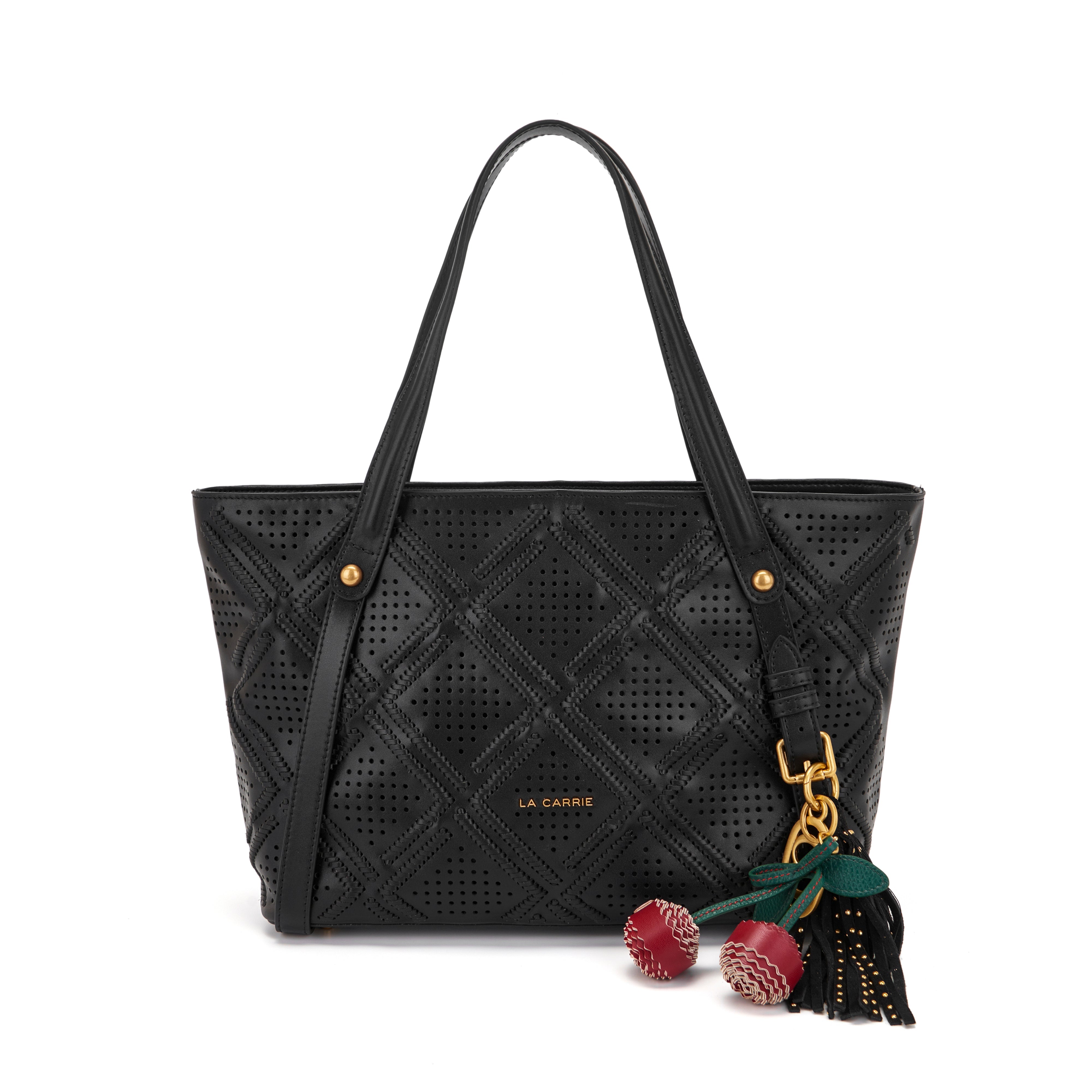 La Carrie Labyrinth sac shopping noir cuir laser 41x25 cm