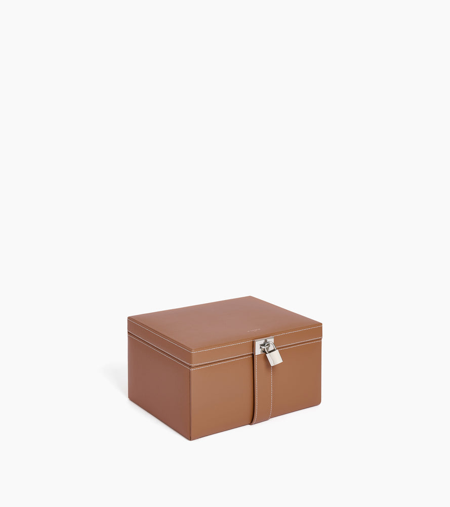 Le Tanneur Leather Goods grande boîte à bijoux cuir naturel miroir