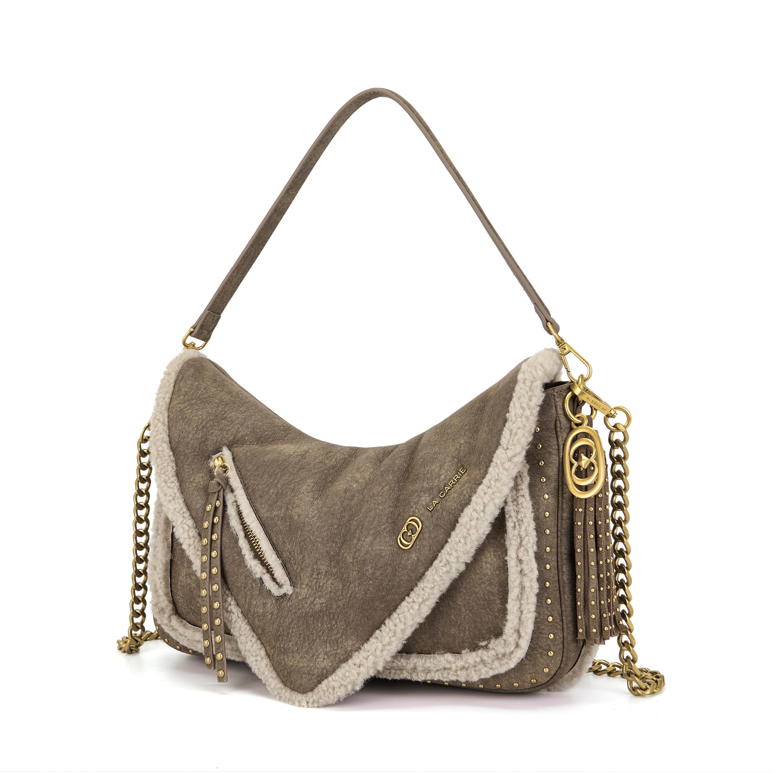 La Carrie Warmtouch sac à main taupe franges