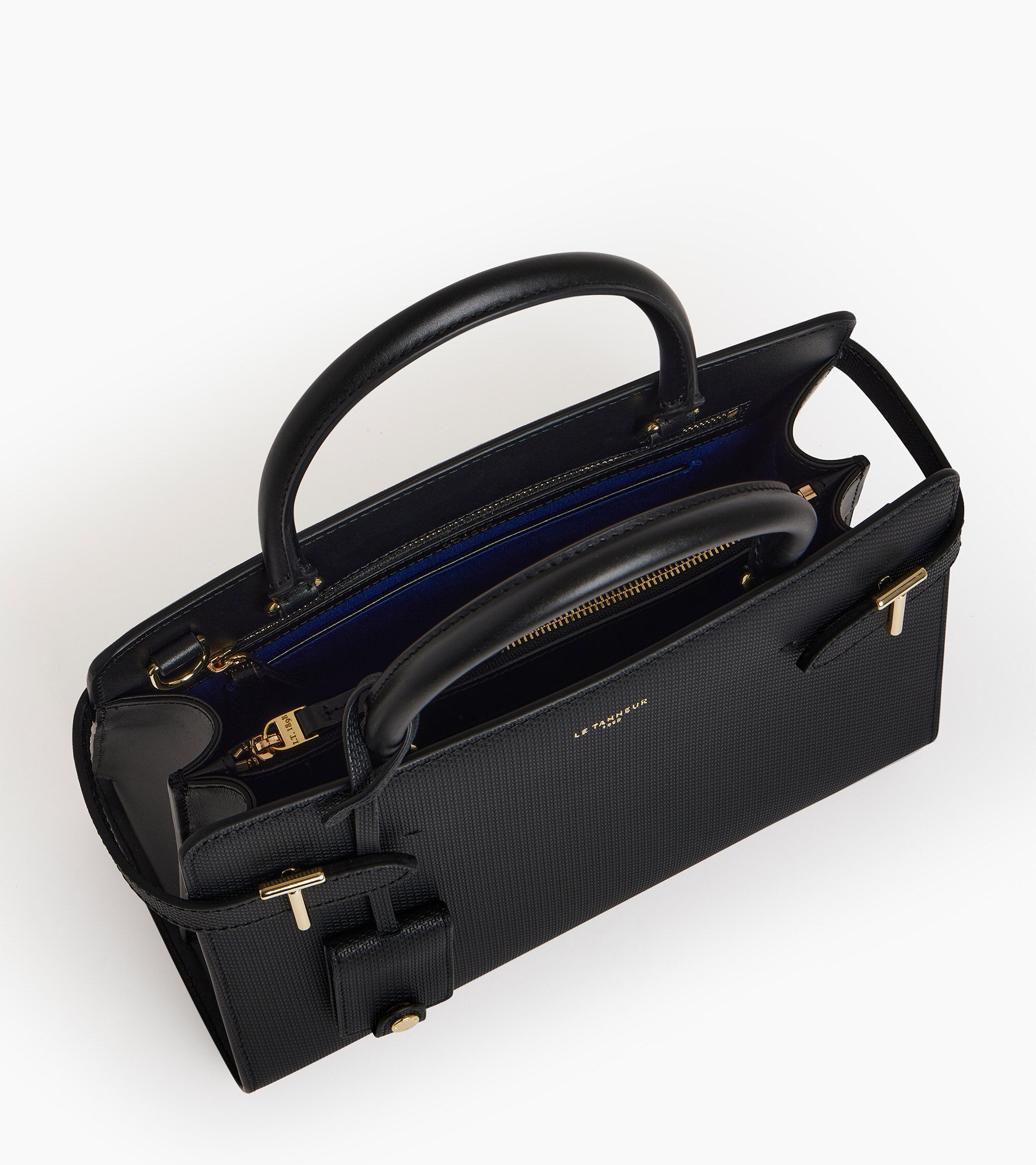 Le Tanneur Emilie sac cuir signature T moyen Black