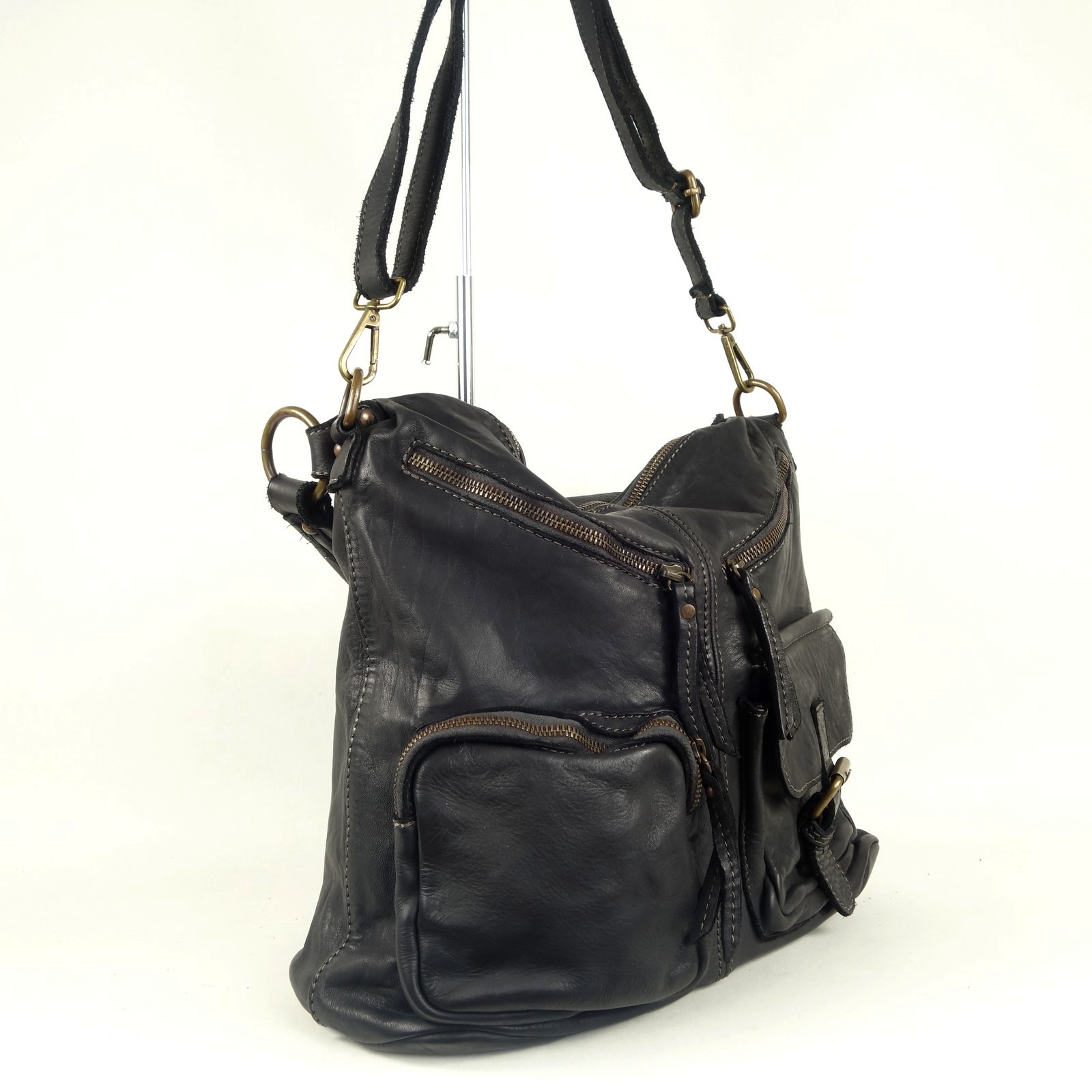 Collection Esprit Cuir STELLA sac épaule cuir noir trapèze