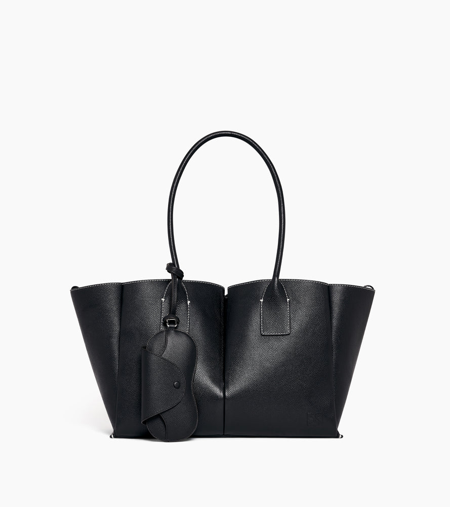 Le Tanneur Étui à lunettes cuir grainé noir charms pression