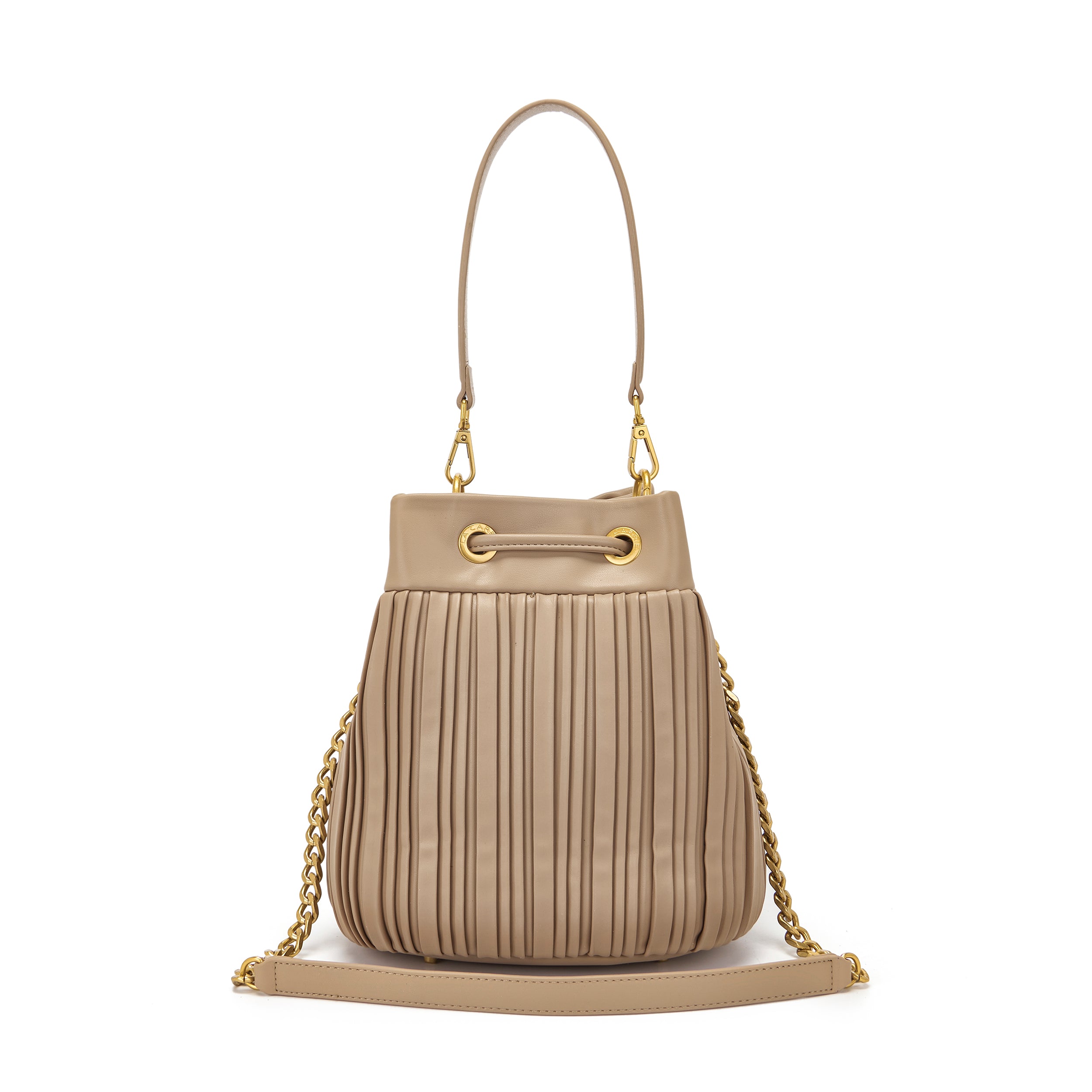 La Carrie Plissé sac seau beige PU 26x19x28 cm