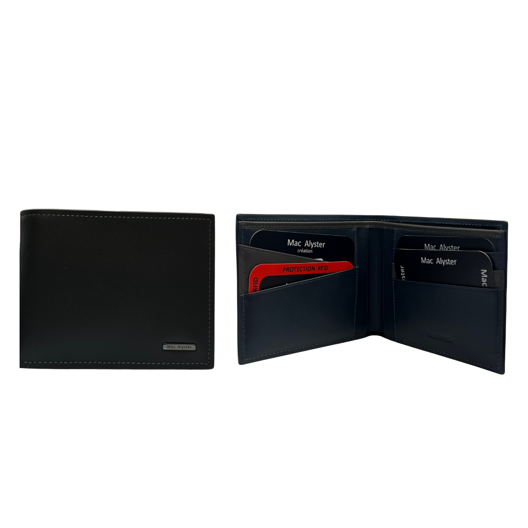 Mac Alyster Heritage portefeuille cuir noir RFID plat