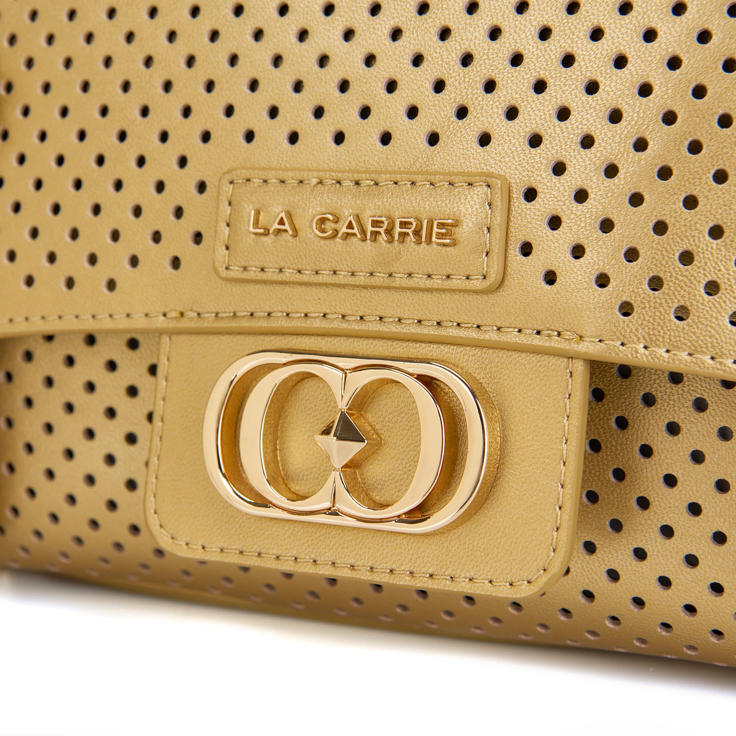 La Carrie Atena sac shopping gold cuir perforé 30x18 cm