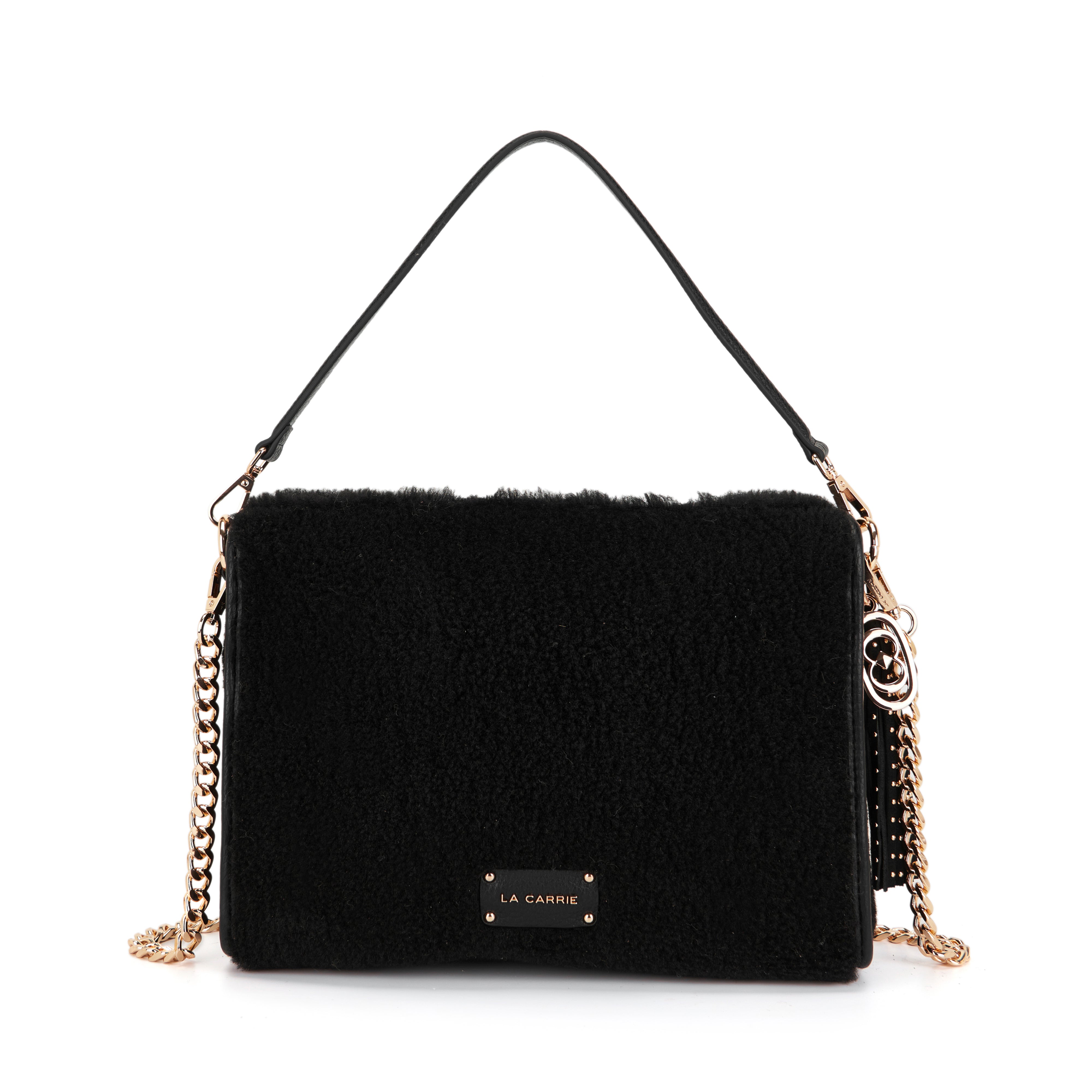 La Carrie Teddy sac bandoulière noir 34 cm fourrure