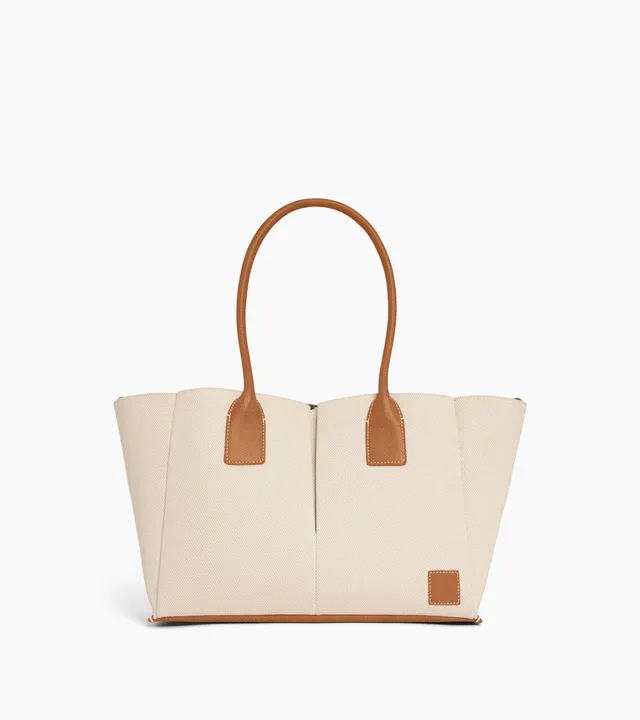 Le Tanneur Elena cabas toile cuir grainé clutch incluse