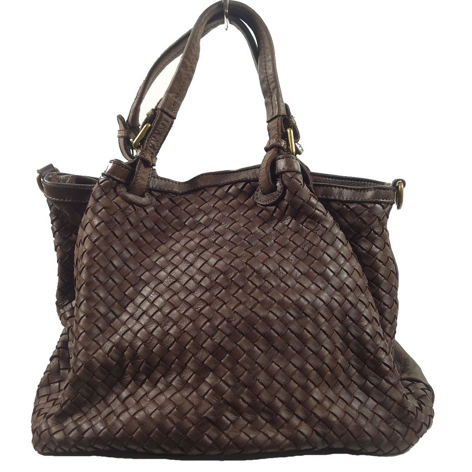 Collection Esprit Cuir SVEVA grand sac cuir brun tressé vintage
