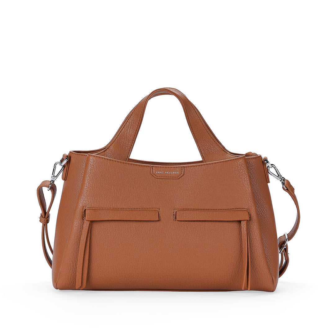 MAC ALYSTER FAUVE sac à main trapèze cognac bandoulière
