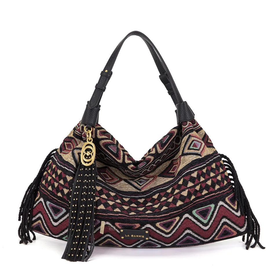 La Carrie Kerala sac shopping toile noire motifs