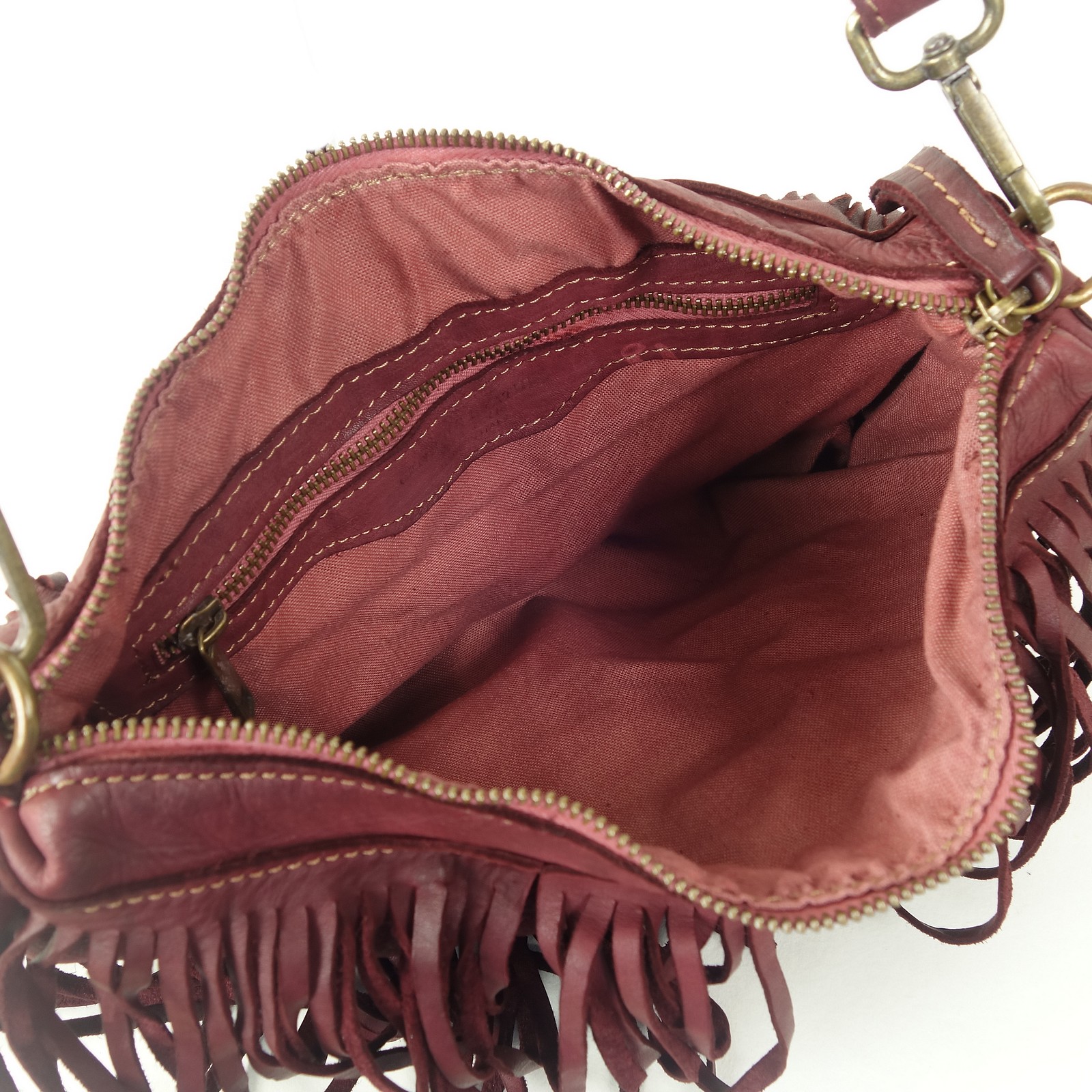 Collection Esprit Cuir PIA sac franges cuir bordeaux