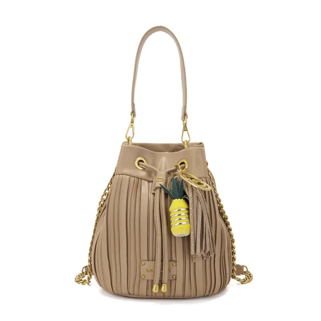 La Carrie Plissé sac seau beige PU 26x19x28 cm