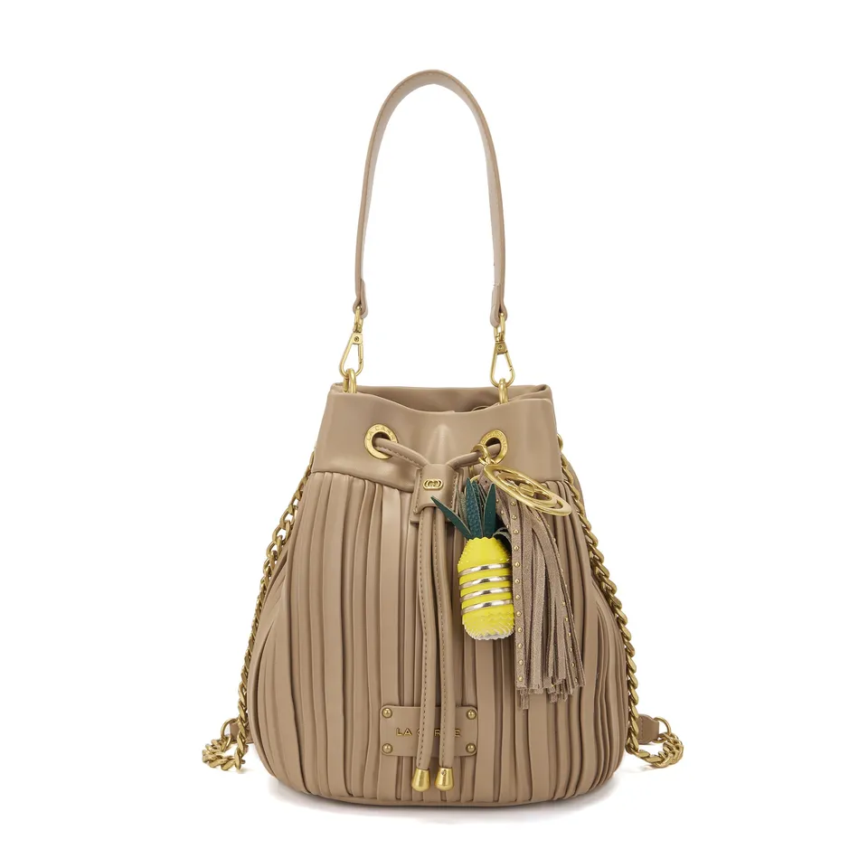 La Carrie Plissé sac seau beige PU 26x19x28 cm