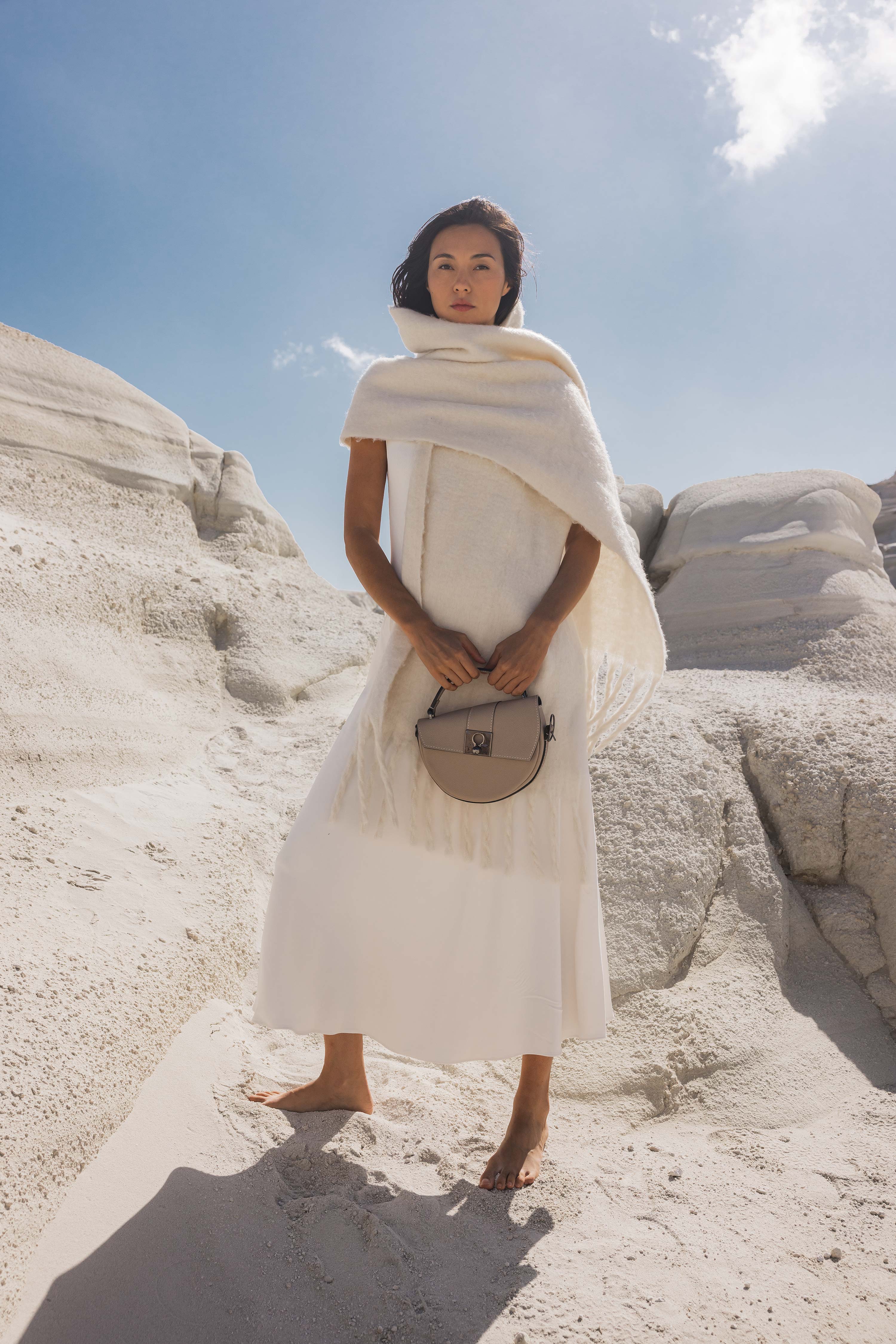 Nodie's Côme sac demi-lune cuir crème galet grainé