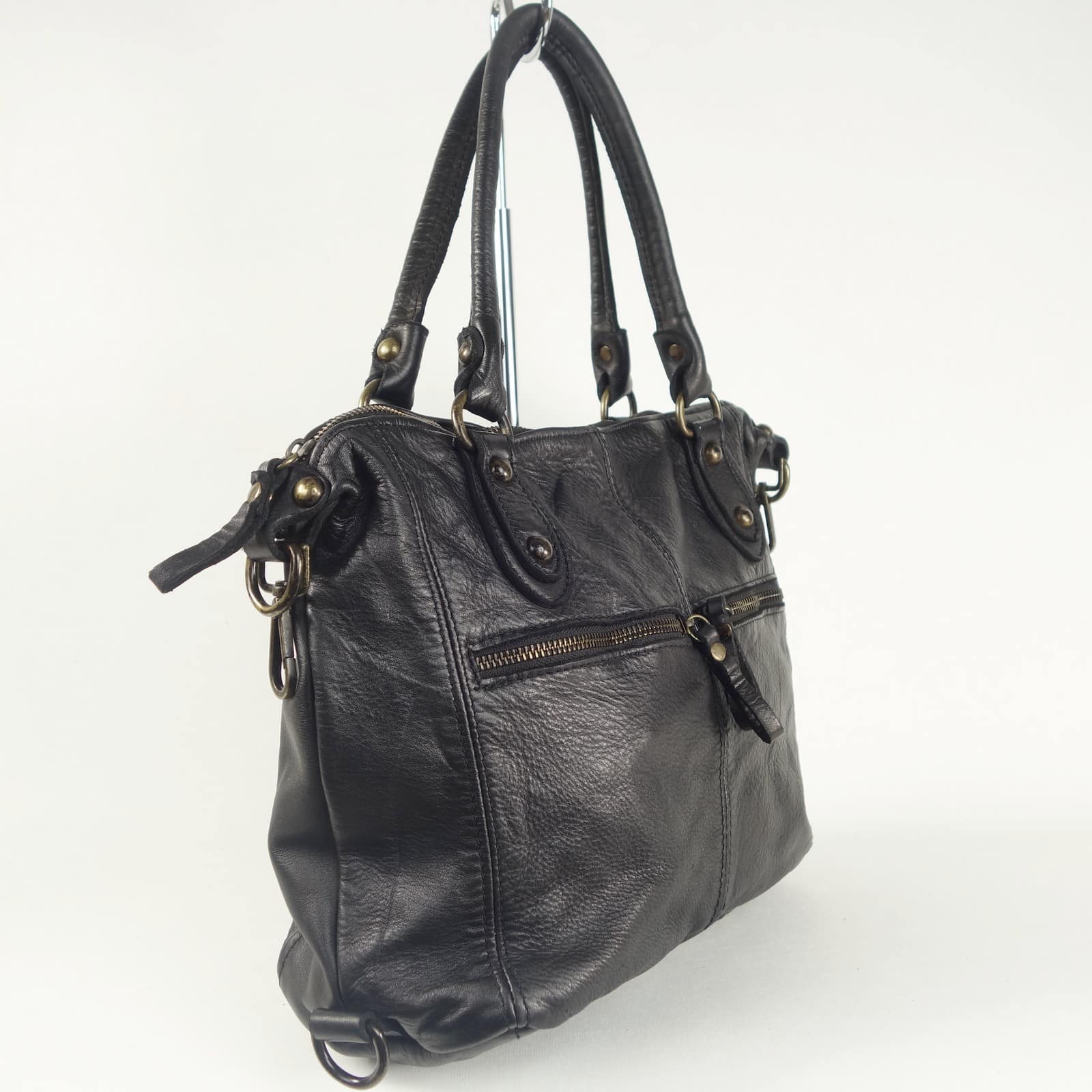 Collection Esprit Cuir ANGELA sac épaule cuir noir vintage