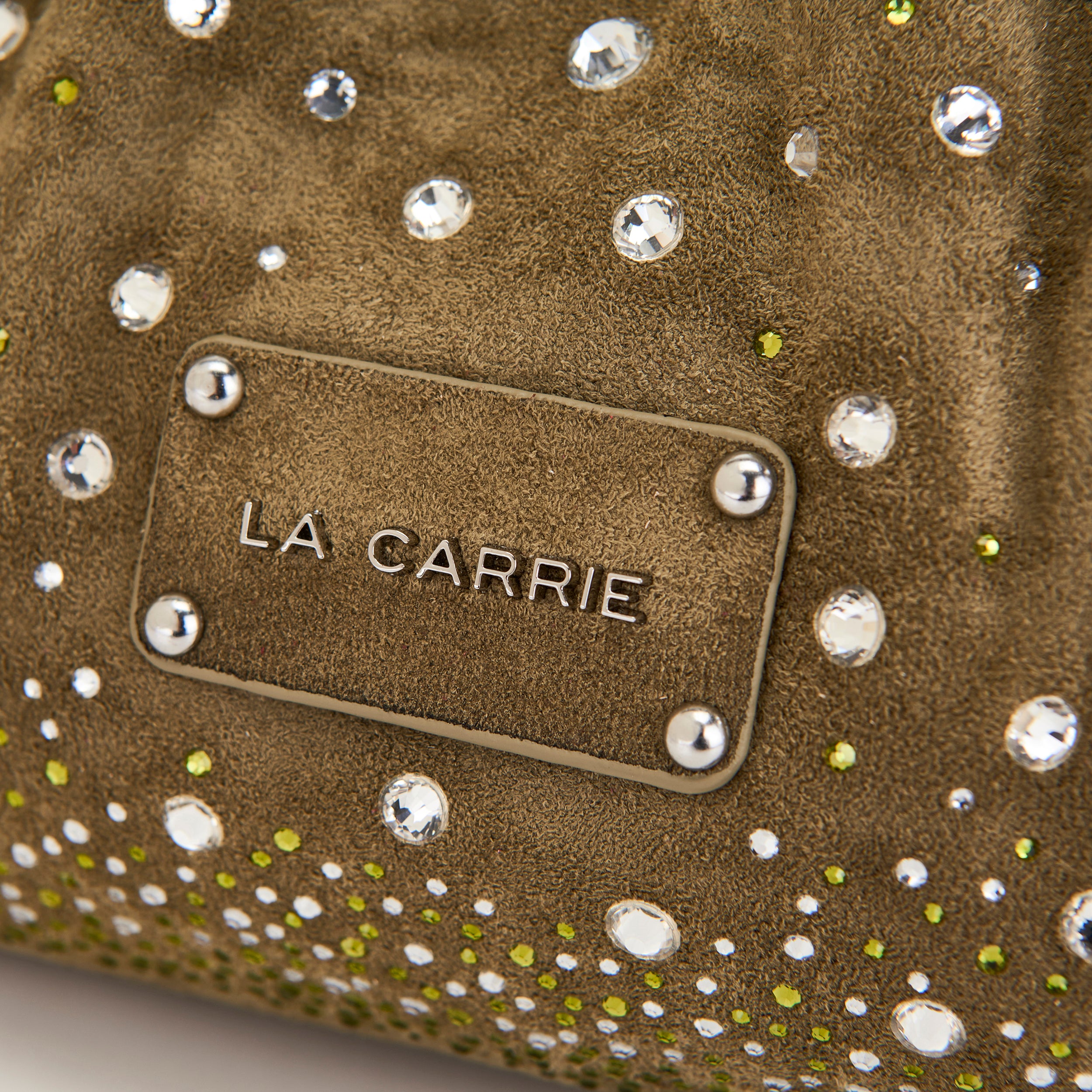 La Carrie Capsule Big sac épaule vert 30 cm suède strass