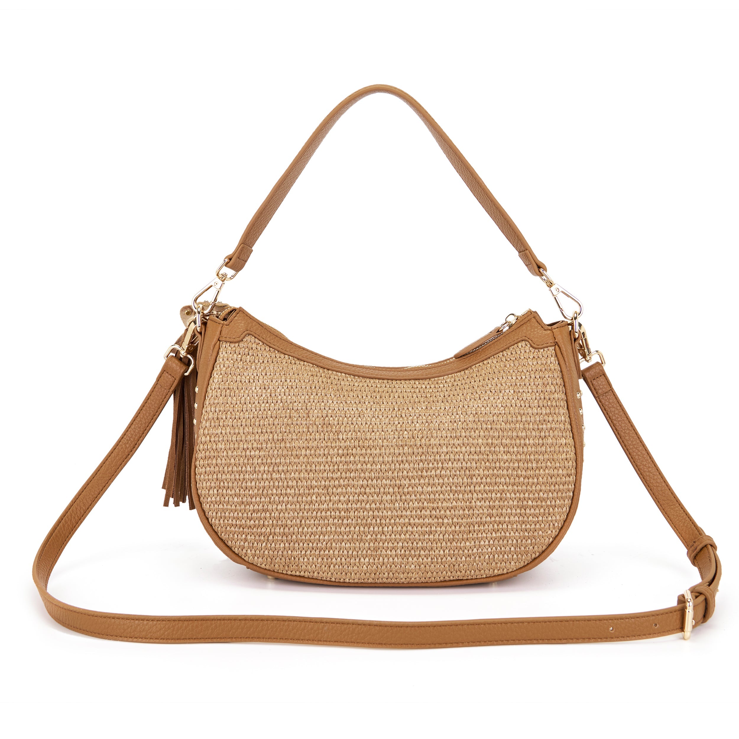 La Carrie La Plage sac épaule cuoio raphia 32 cm