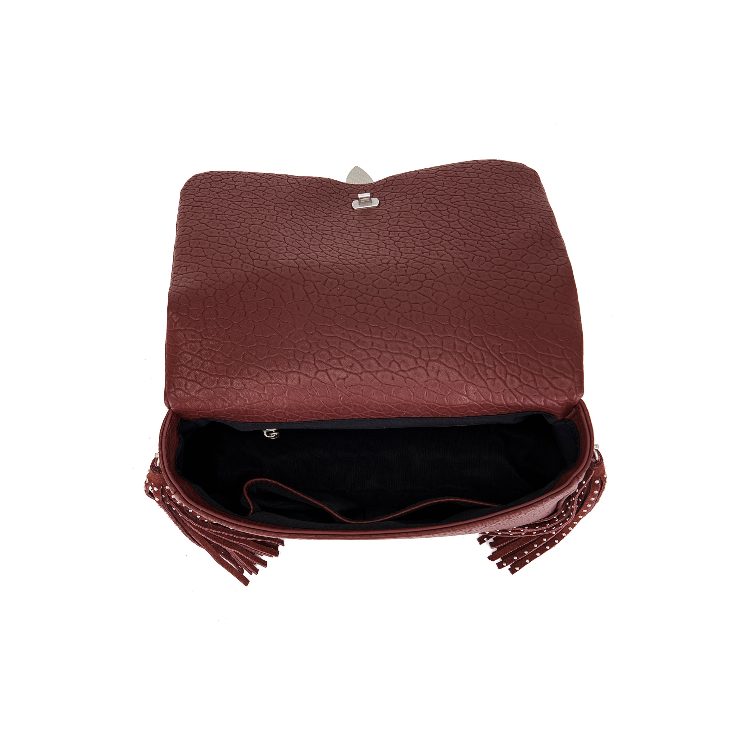La Carrie Isabel Moterrey sac bandoulière bordeaux clouté
