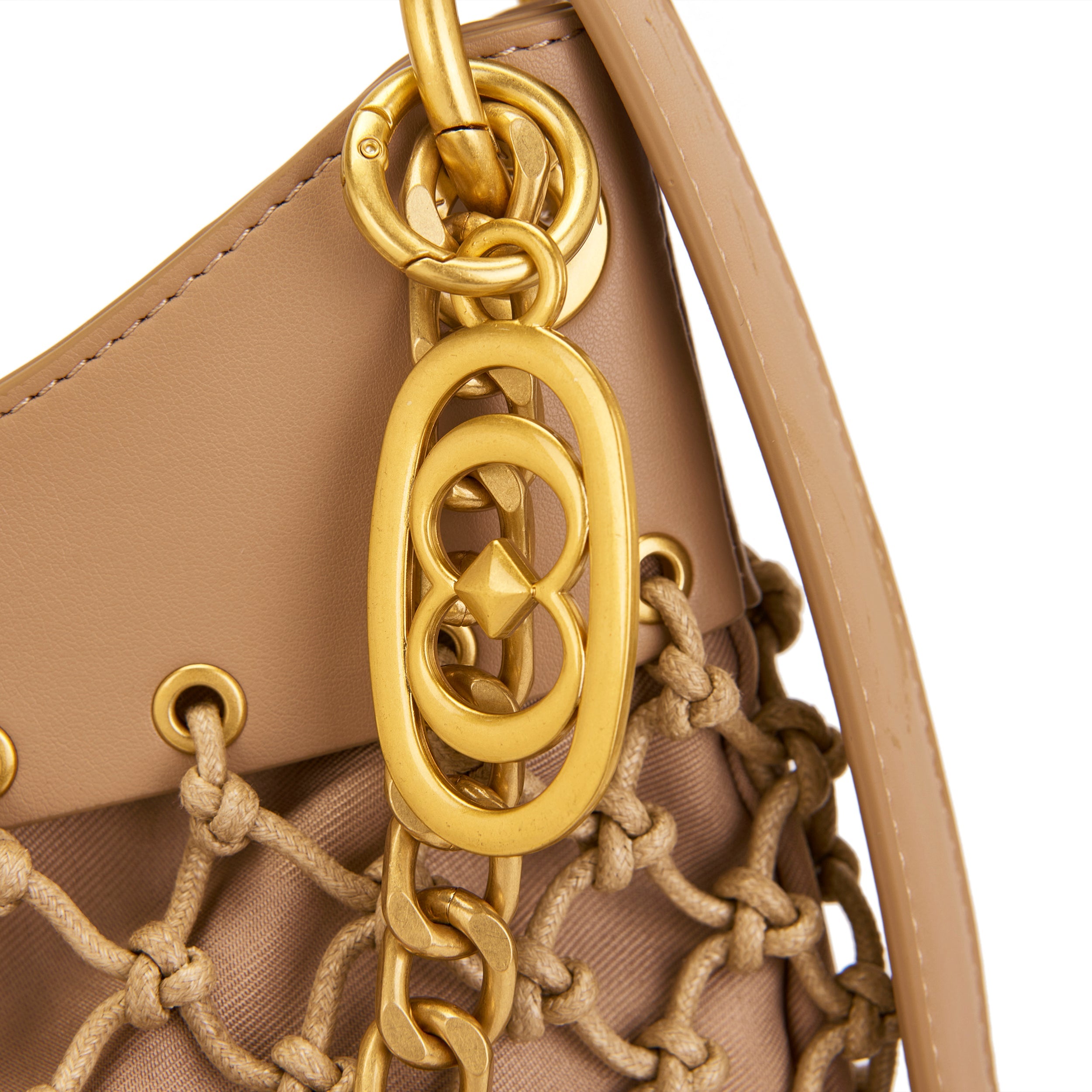 La Carrie Fringe sac épaule beige 39 x 34 cm corde