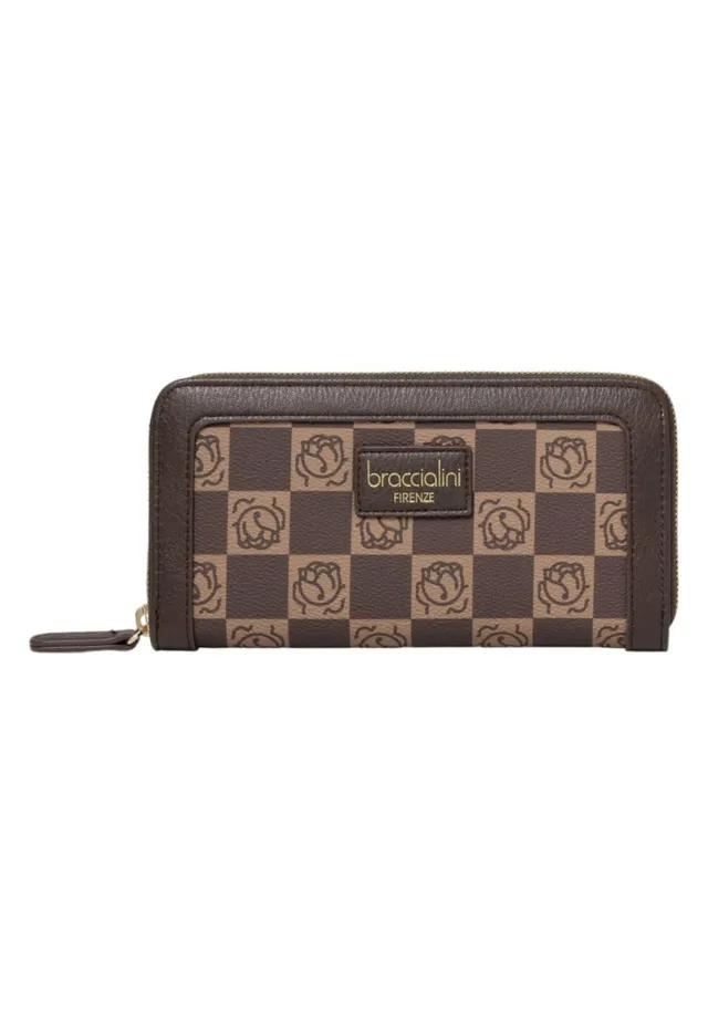 Braccialini Monogram A23BR06 portefeuille zip marron cuir