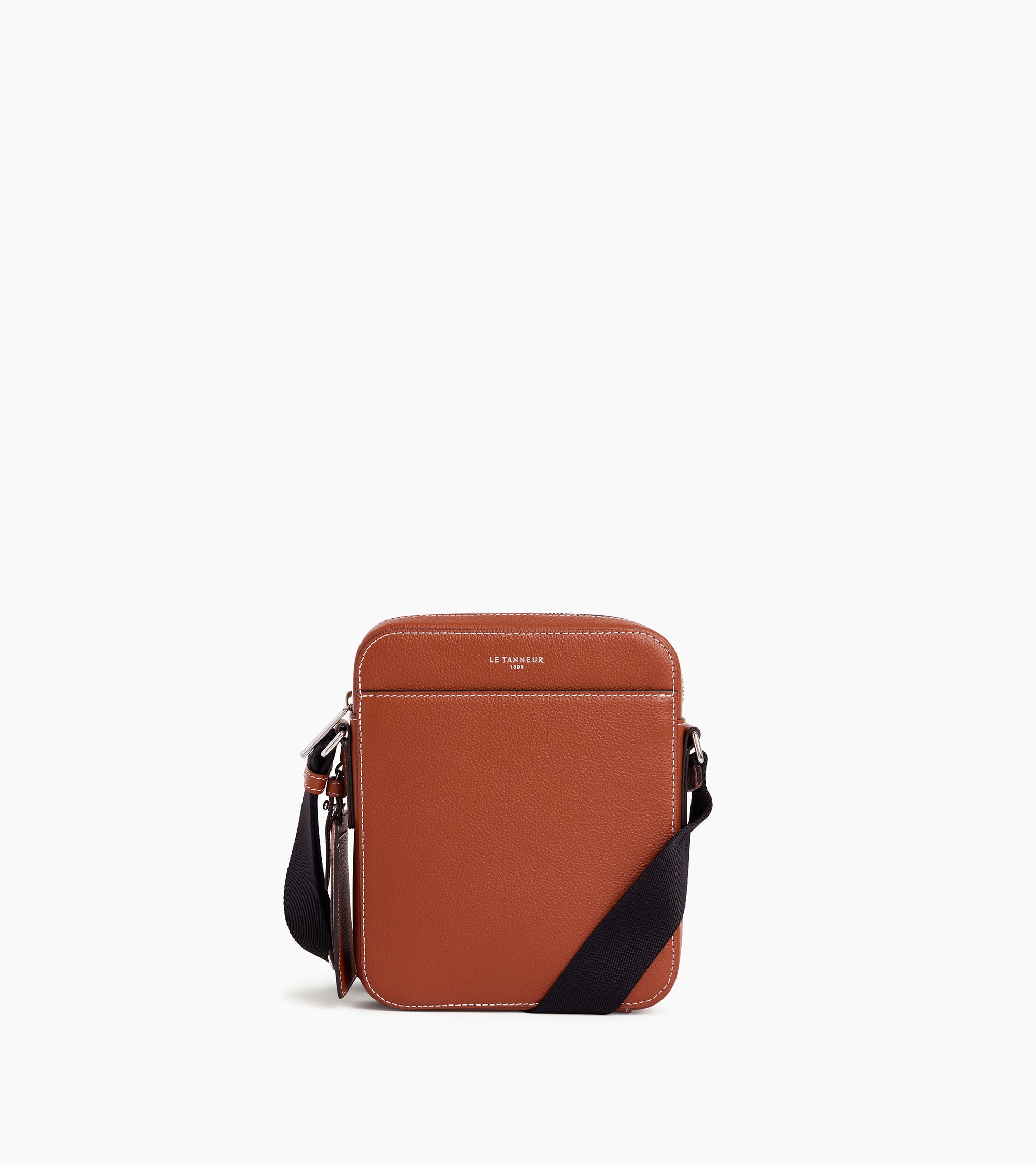 Le Tanneur Emile petite sacoche zippée cuir marron Mahogany Brown