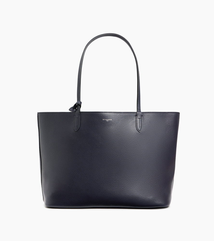 Le Tanneur Louise grand sac cabas cuir grainé bleu zippé