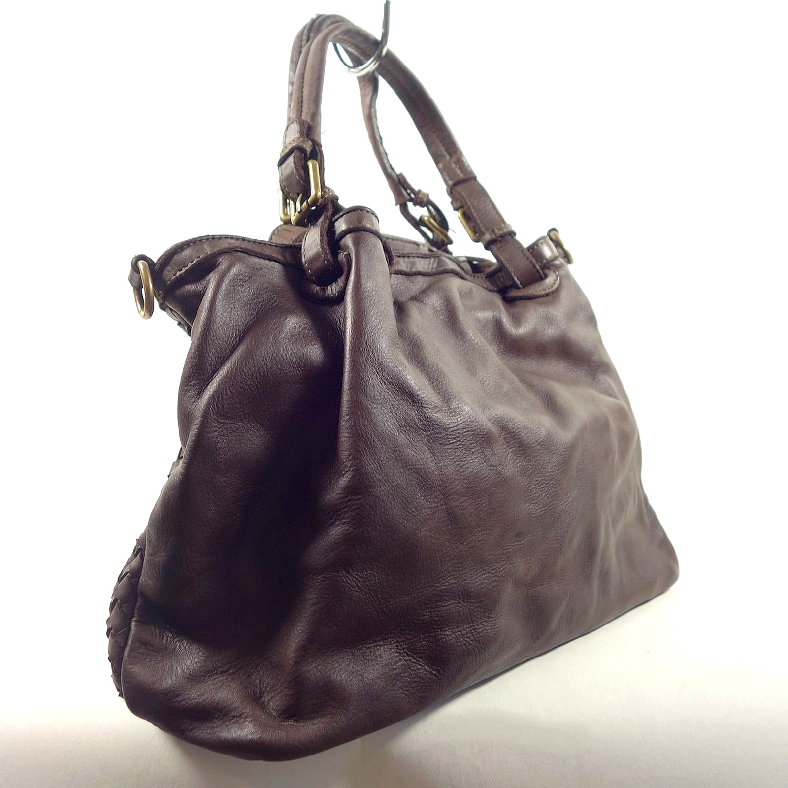 Collection Esprit Cuir SVEVA grand sac cuir brun tressé vintage